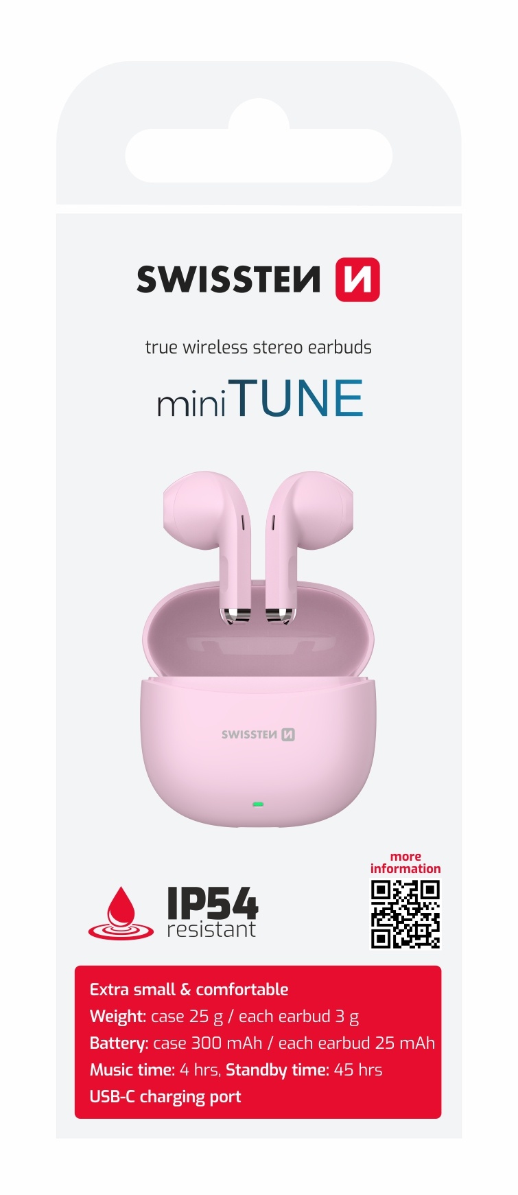 Swissten Mini Tune Bezdrátová Bluetooth 6.0 TWS sluchátka IP54 růžová