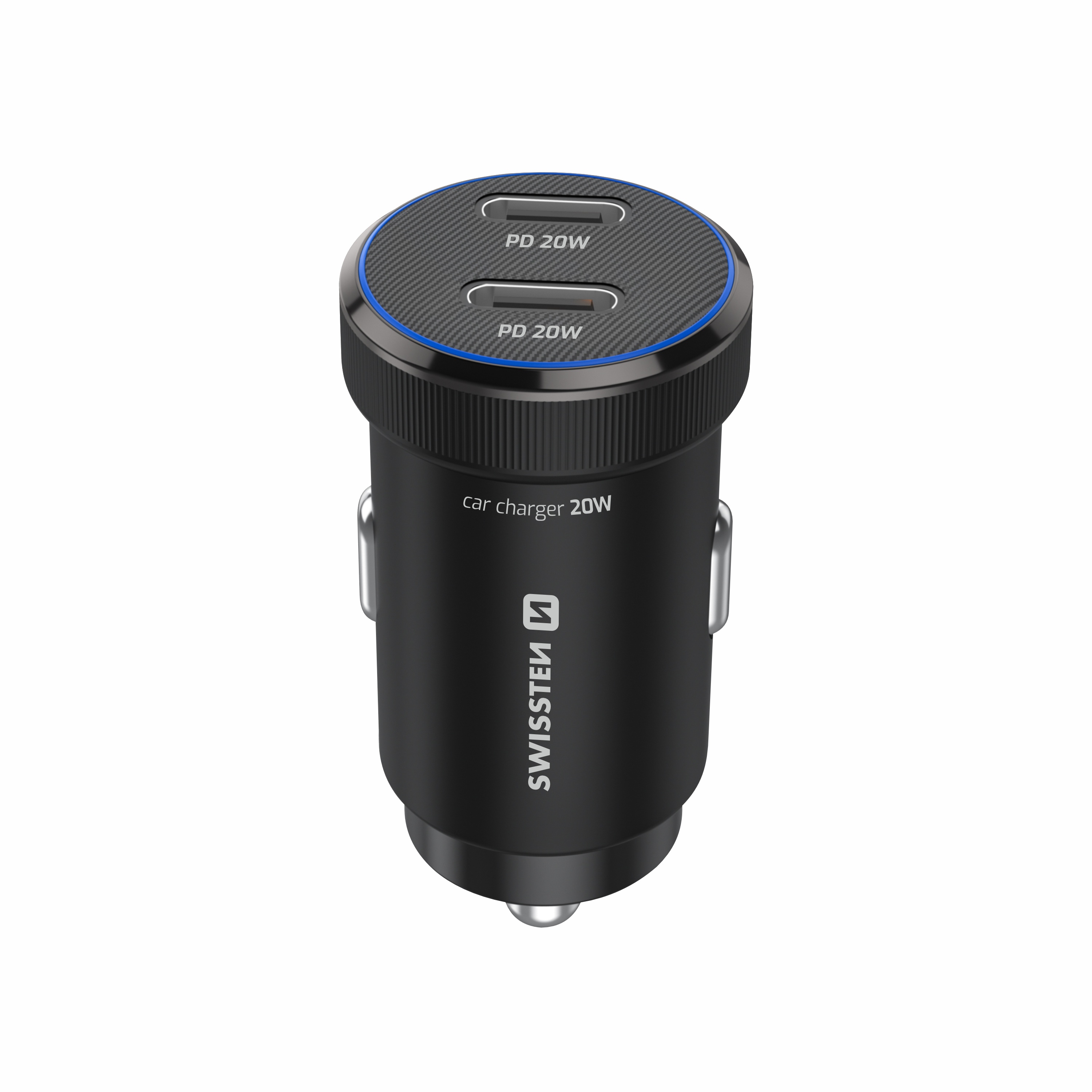 SWISSTEN Autonabíječka 2x USB-C PD 20W černá