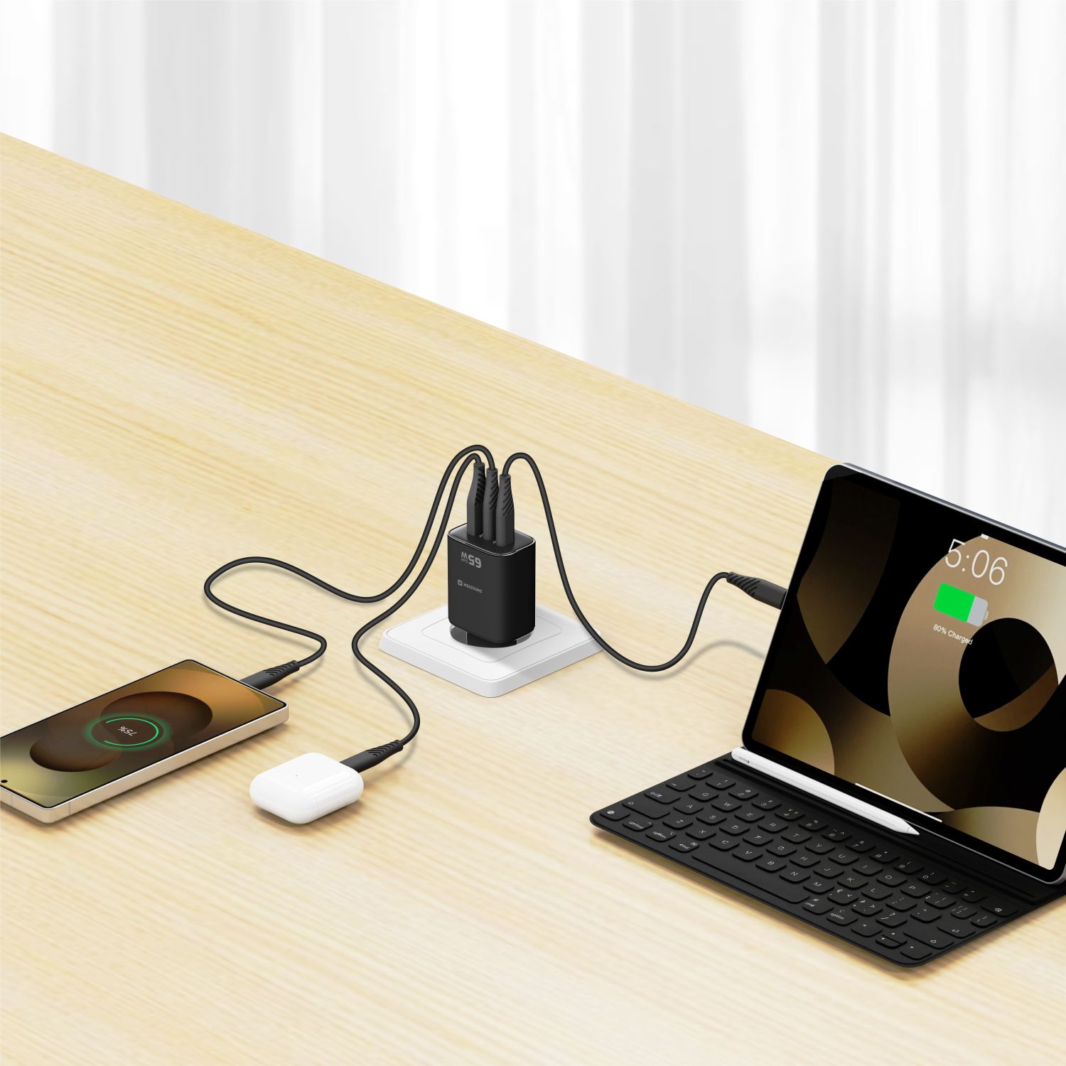 SWISSTEN GaN Síťová nabíječka 2x USB-C 65W PD + USB-A 18W černá