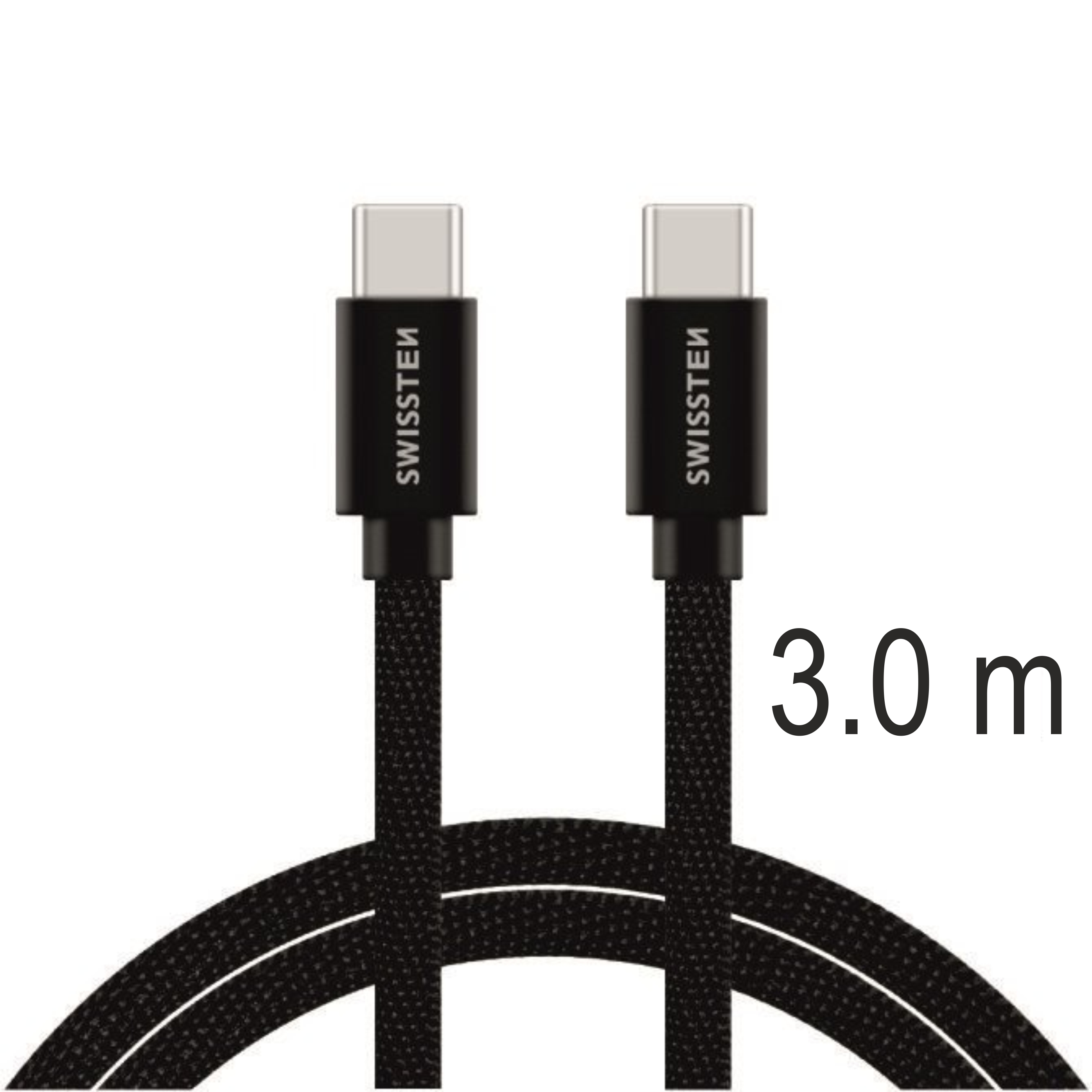 SWISSTEN Textilní datový kabel USB-C / USB-C 3m černý