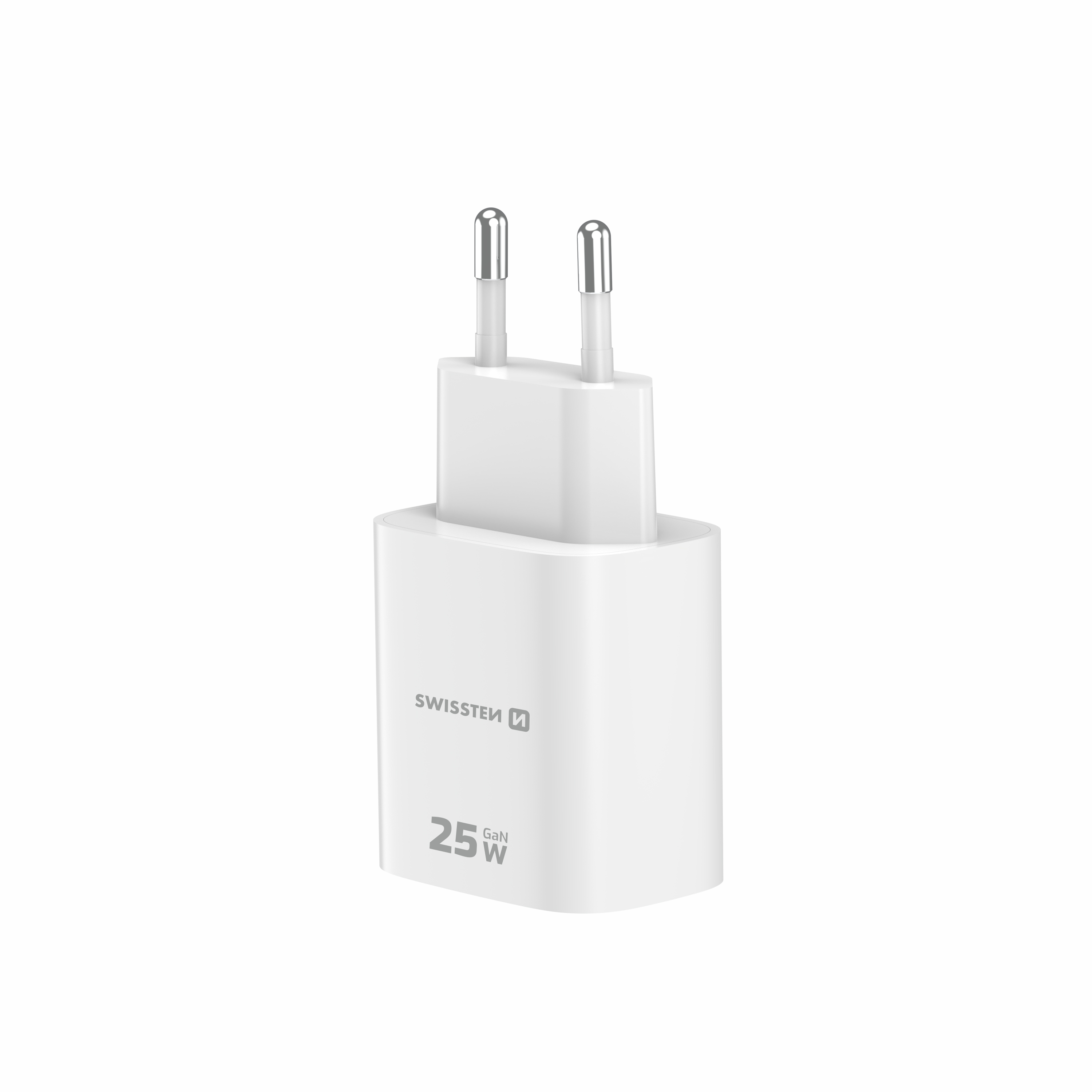 SWISSTEN GaN Síťová nabíječka USB-C 25W PD + USB-A 18W bílá