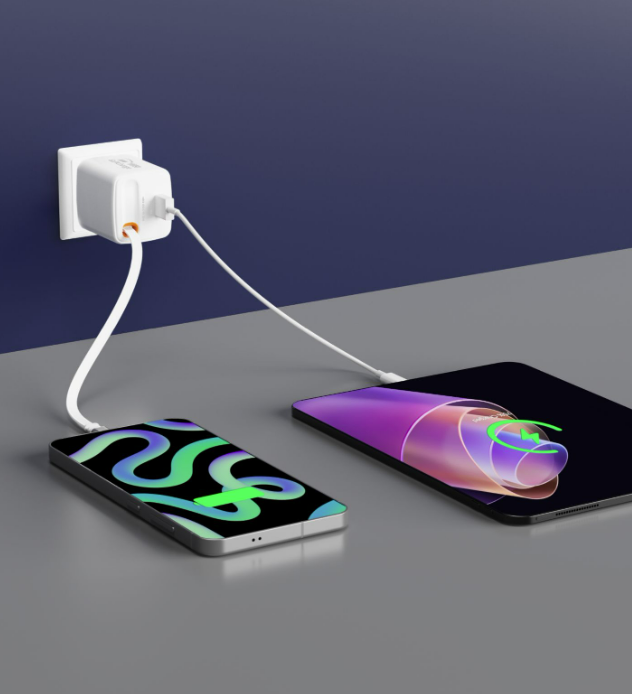 SWISSTEN Síťová nabíječka SlideCharge GaN 30W + USB-A 18W s výsuvným USB-C kabelem 0,75 m bílá