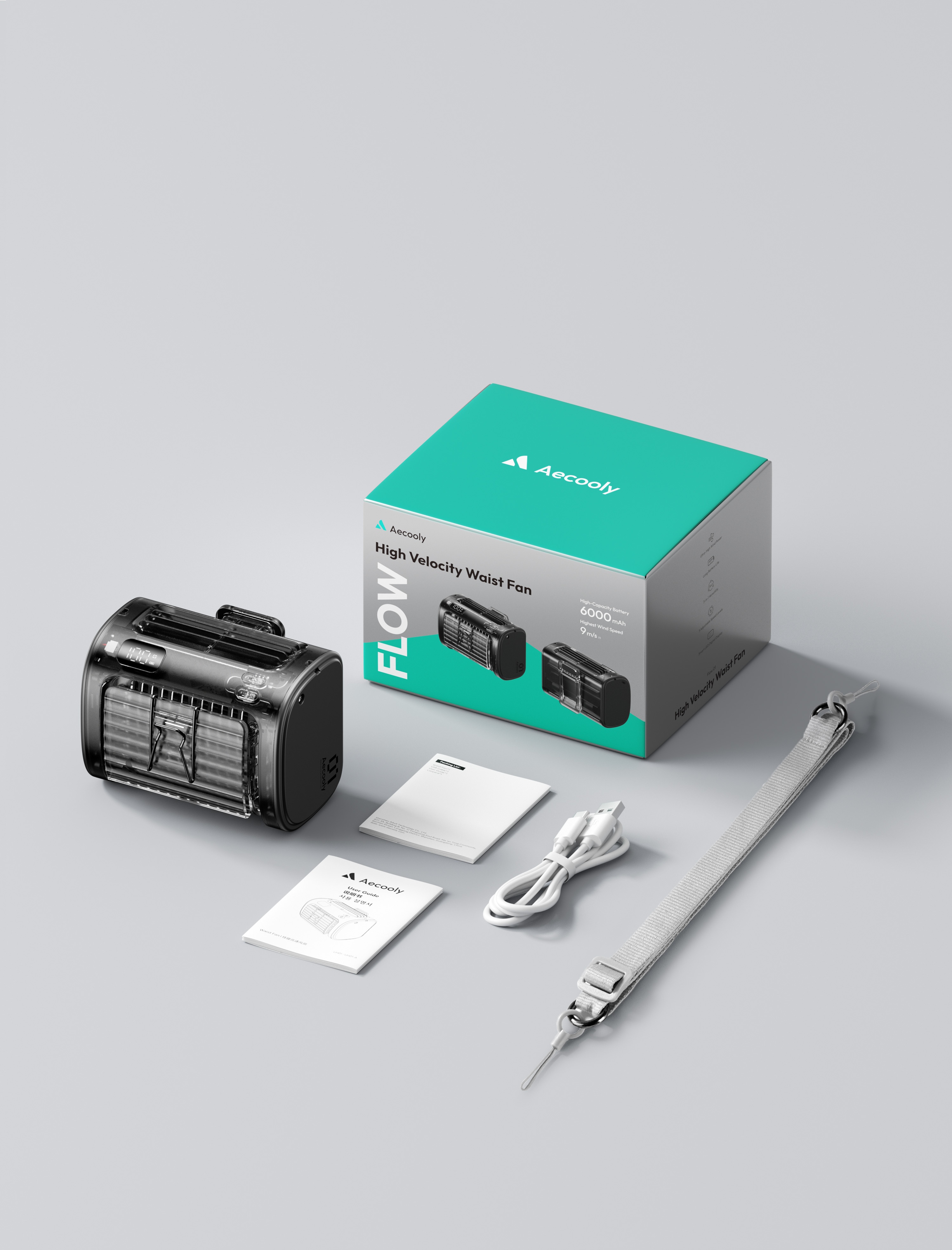 Aecooly Flow 01 UH01-A – Ventilátor na opasek 9000 mAh šedý