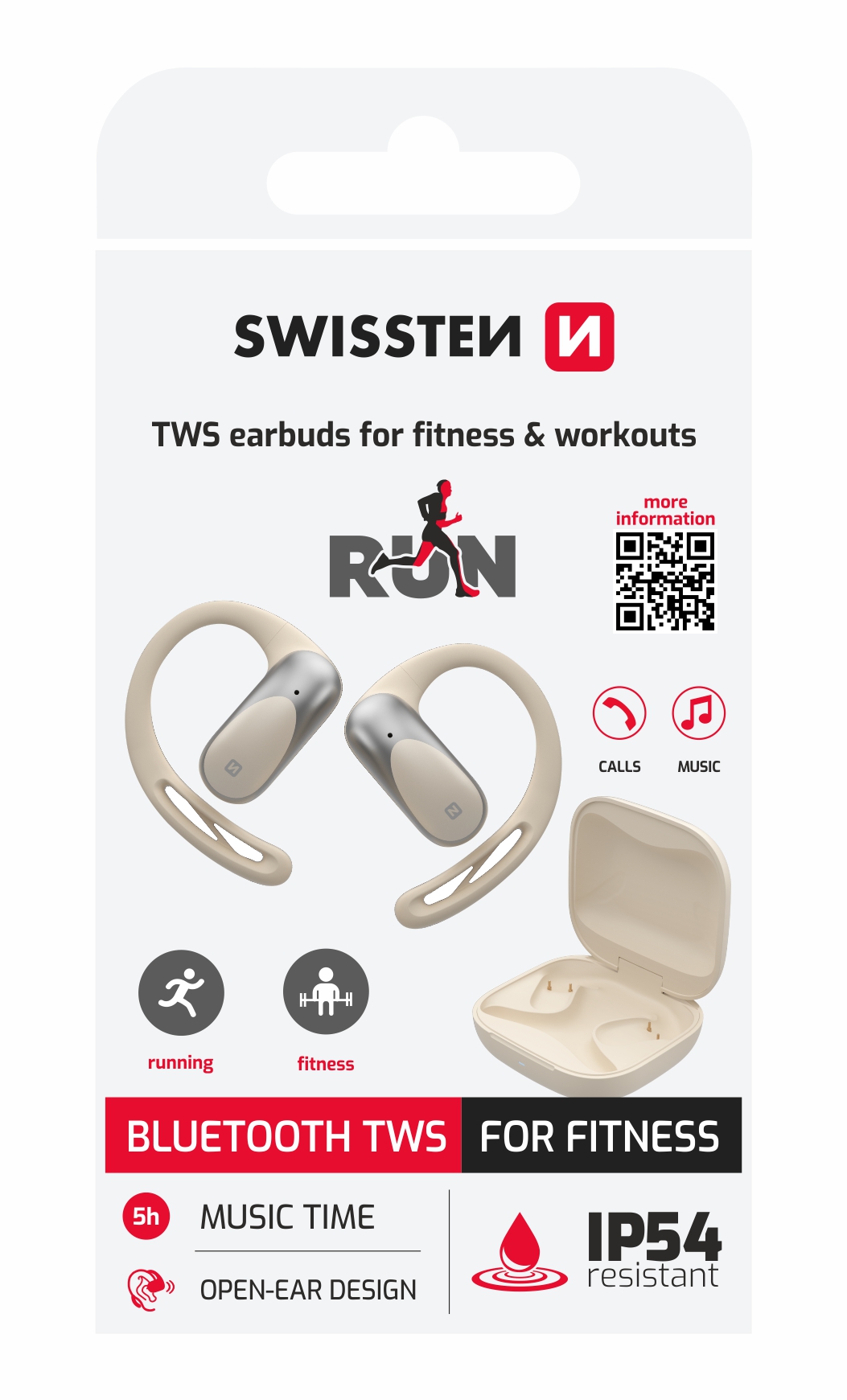 SWISSTEN Running Open Ear – bezdrátová Bluetooth TWS sluchátka s otevřenou konstrukcí béžová