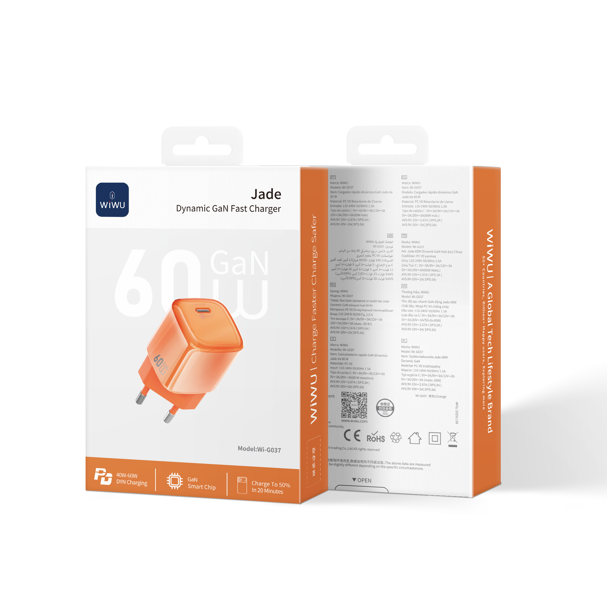 WiWU rychlá síťová nabíječka 60W GaN AVS Wi-G037 EU oranžová
