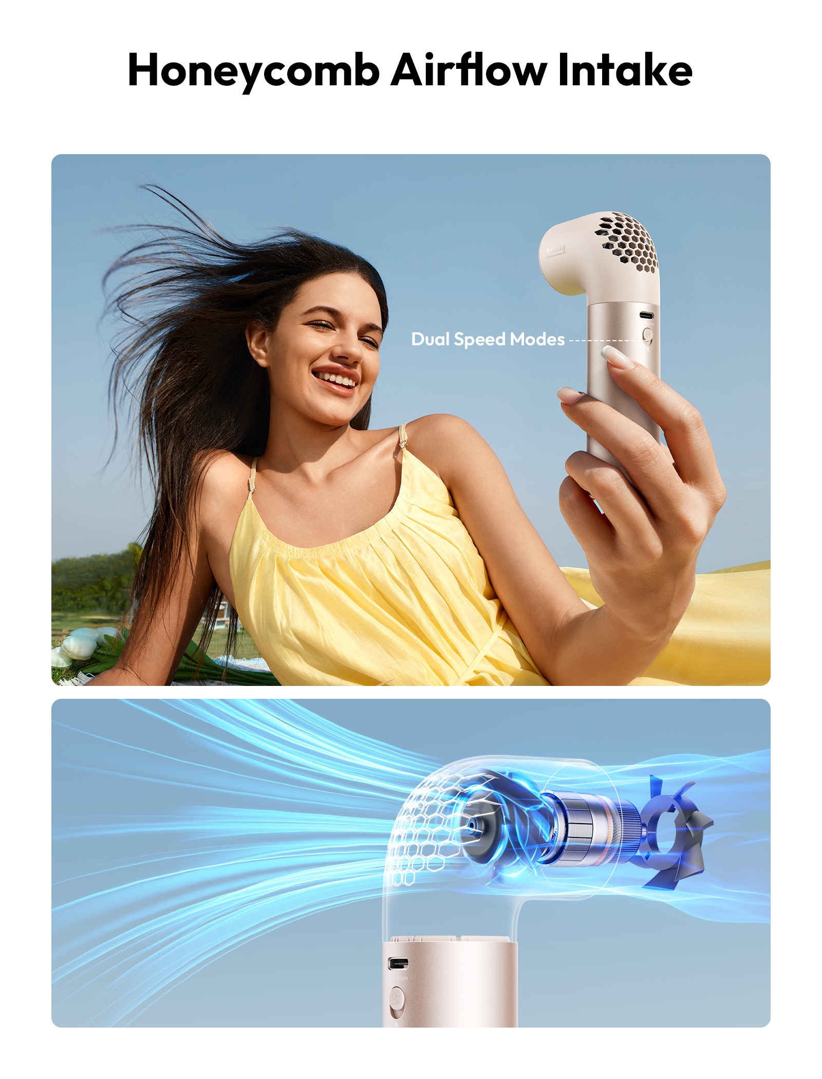 Aecooly Aero Pro PH01 – Výkonný ruční ventilátor s kovovou rukojetí zlatý