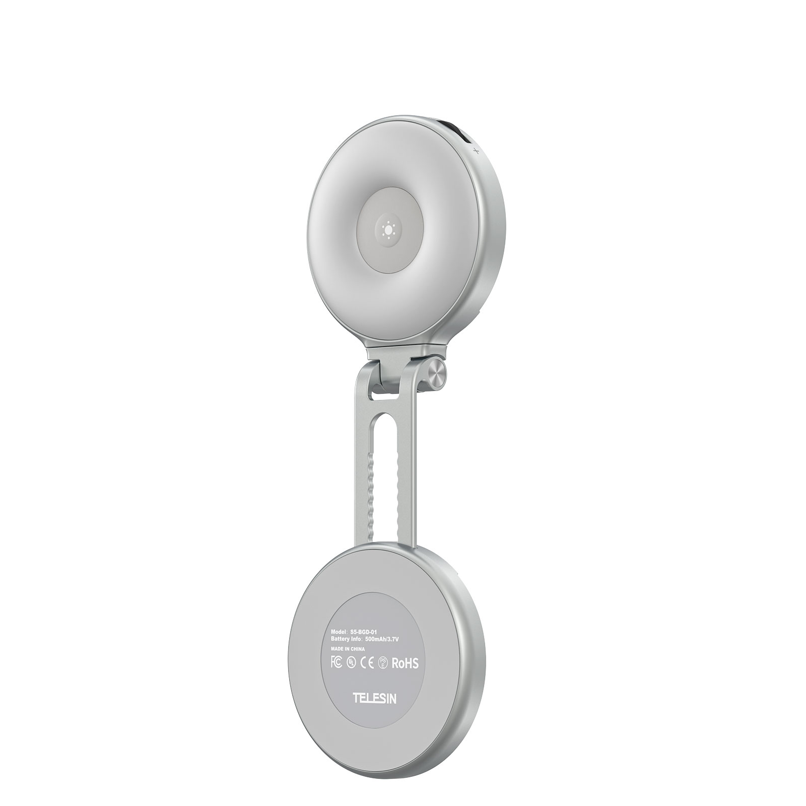 Telesin P5-BGD-18 - magnetická RGB LED lampa s MagSafe s teleskopickým držákem a zrcátkem stříbrná