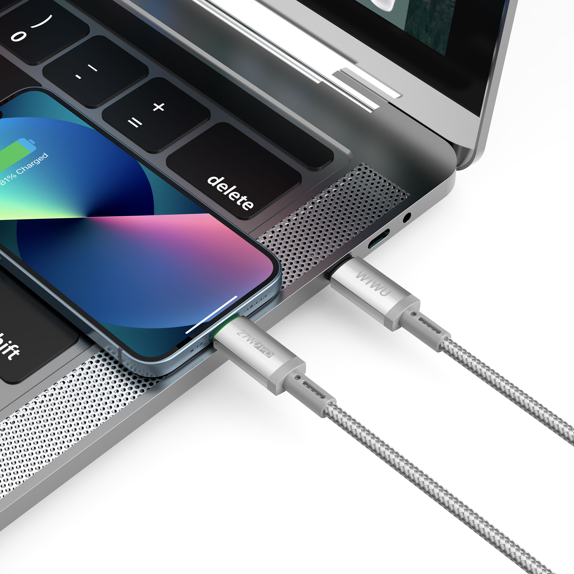 WiWU magnetický kabel USB-C / Lightning Maglink Wi-C083 27W 1m šedý