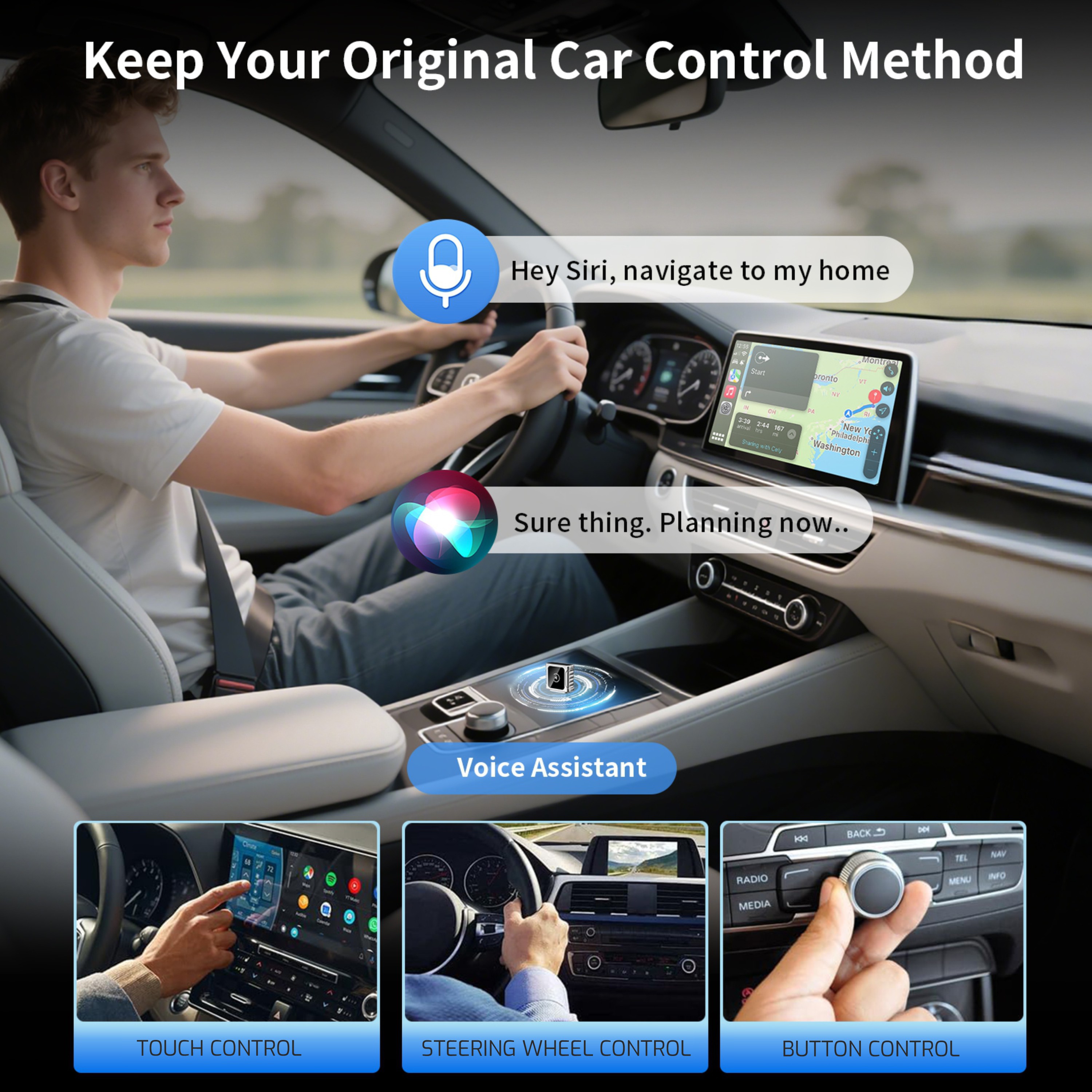 SWISSTEN CarLink adaptér pro bezdrátový Apple CarPlay a Android Auto + USB-A / USB-C adaptér