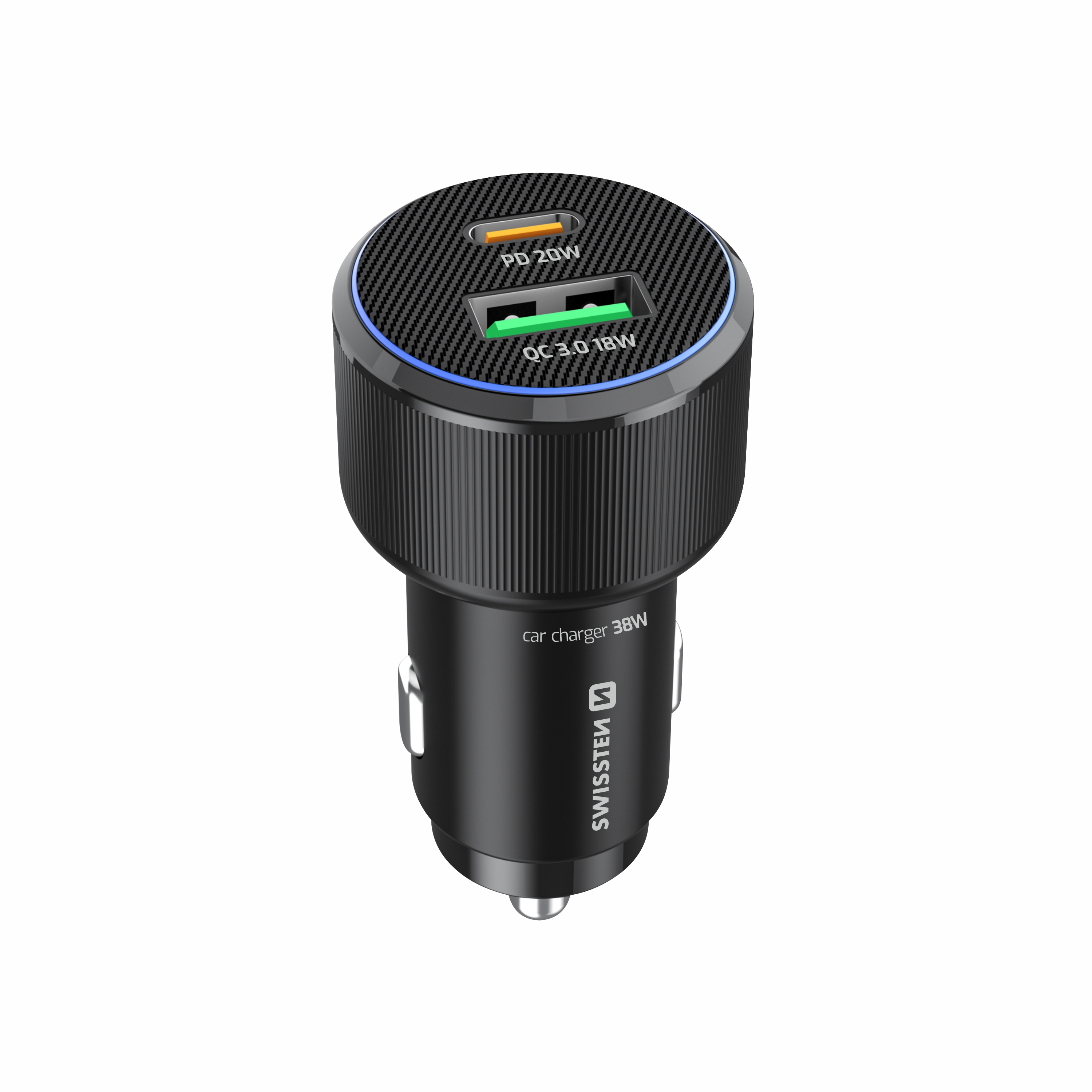 SWISSTEN Autonabíječka USB-C PD + USB-A 38W černá