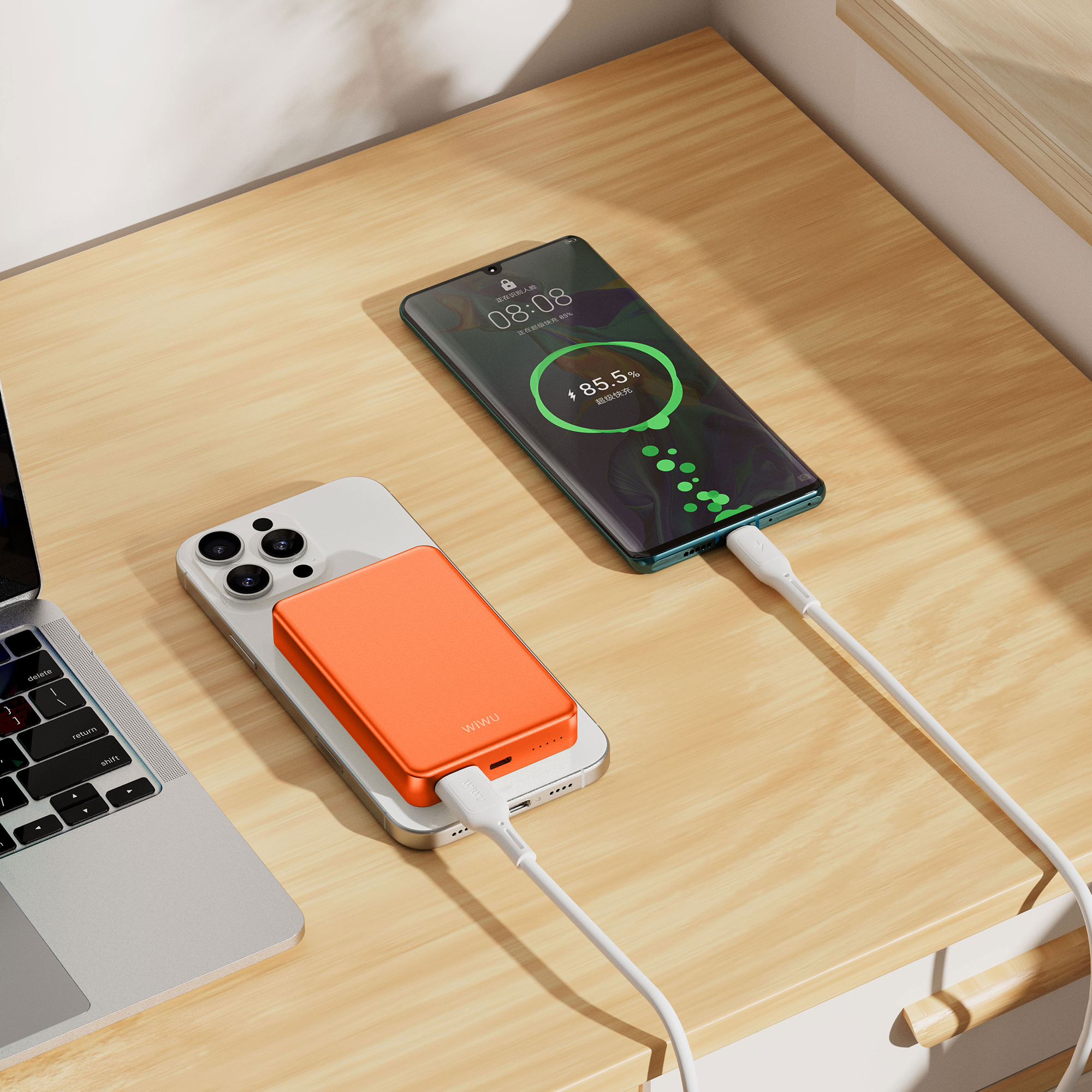 WiWU ultra tenká magnetická powerbanka MagSafe P15-1 10000mAh oranžová