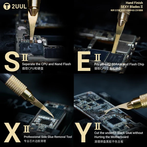 2UUL DA61 SEXY BLADES 2 – 4v1 sada nožů pro odstranění lepidla z PCB / BGA