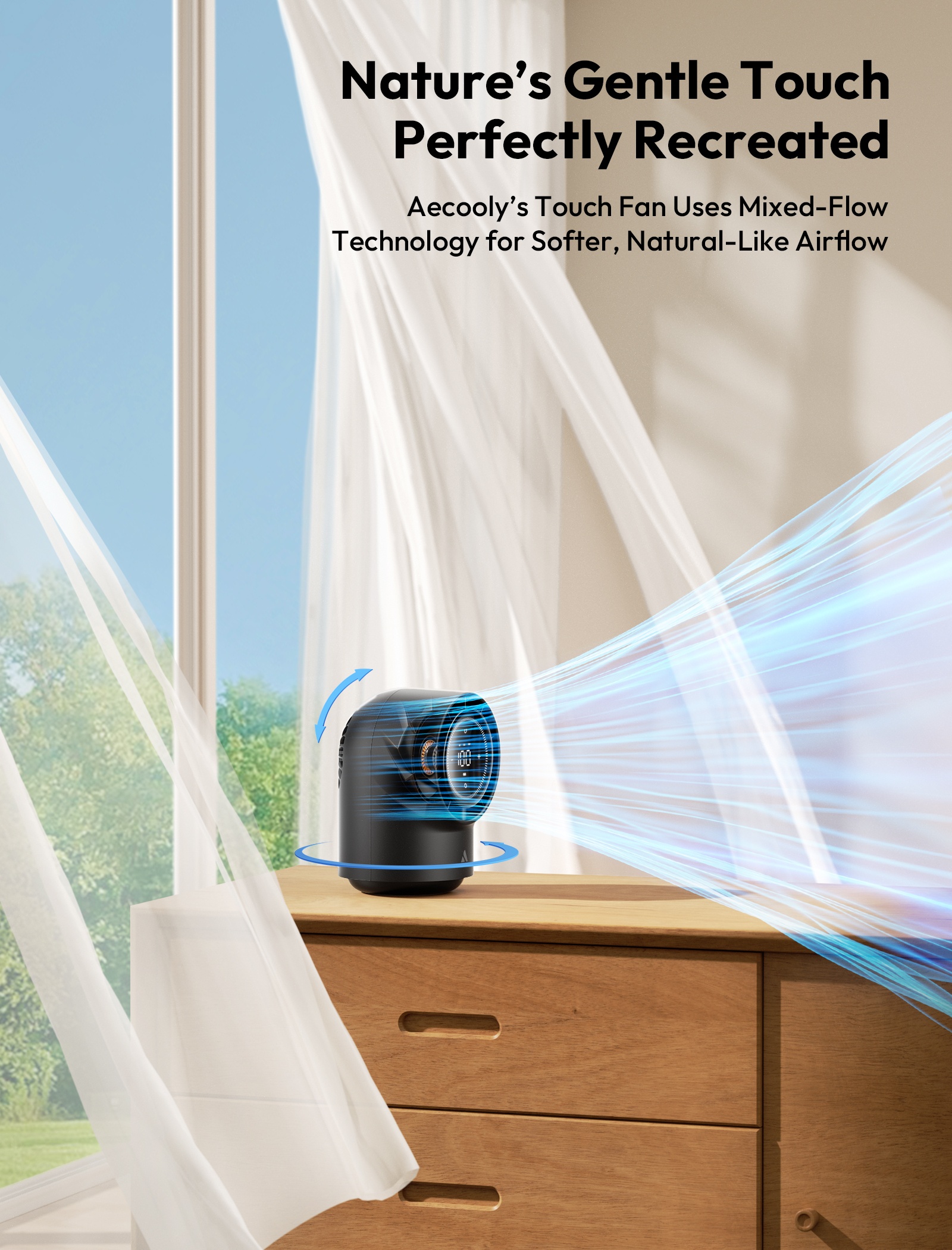 Aecooly Chic 01 TB01 – USB stolní ventilátor s automaticky otočnou hlavou černý
