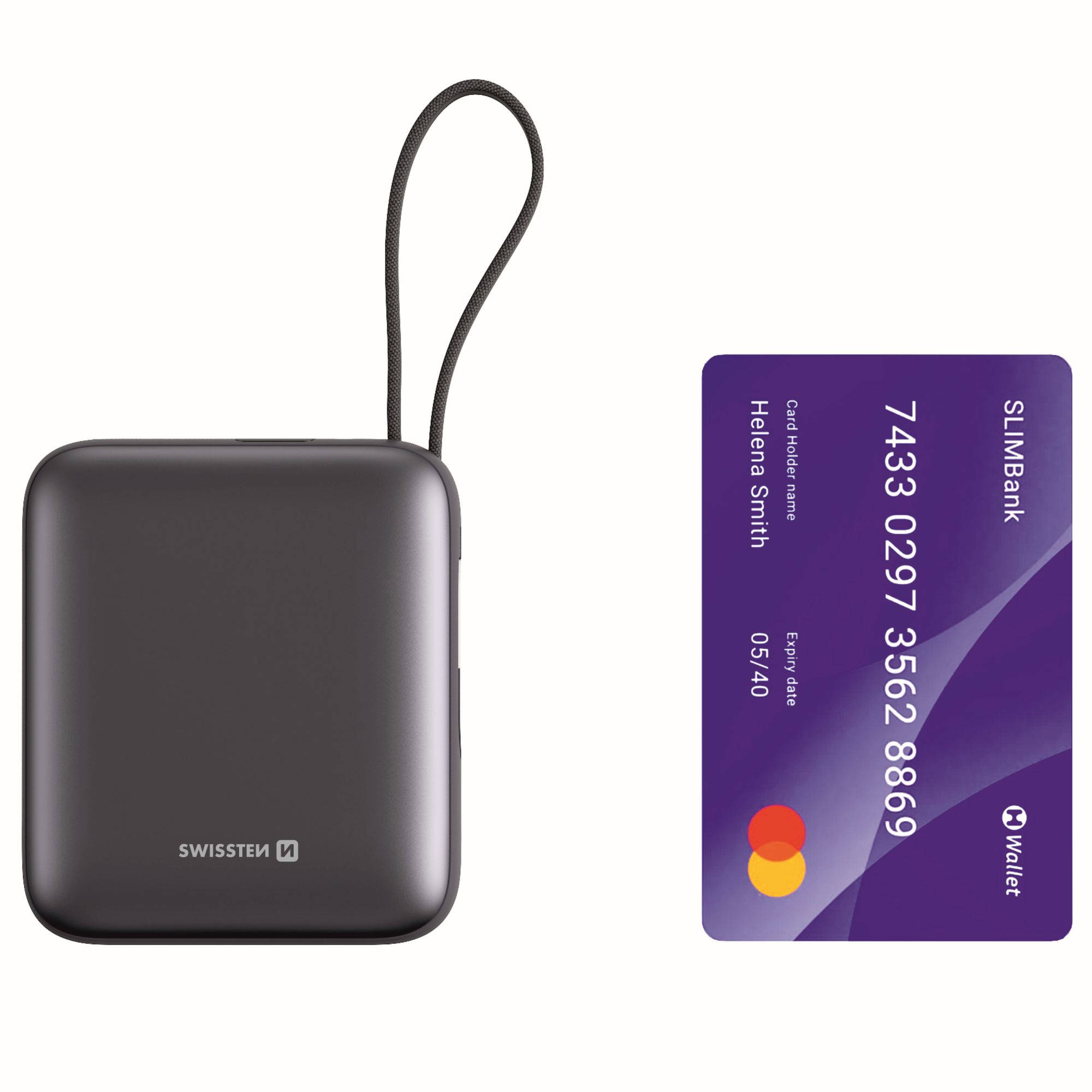 SWISSTEN Power Bank Space 10000mAh 35W s vestavěným USB-C kabelem stříbrný
