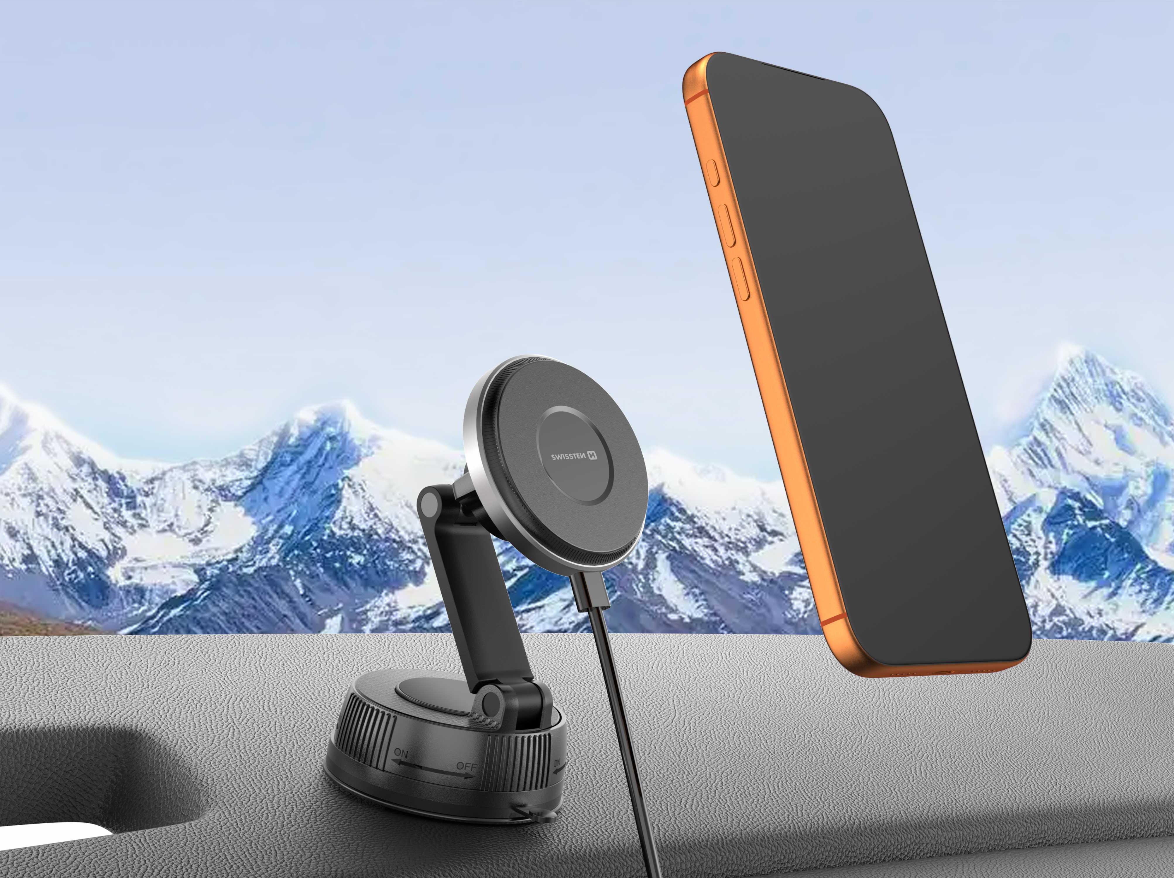 Swissten S-Grip E3 Magnetický držák do auta s bezdrátovým nabíjením 15W/7,5W (MagSafe)