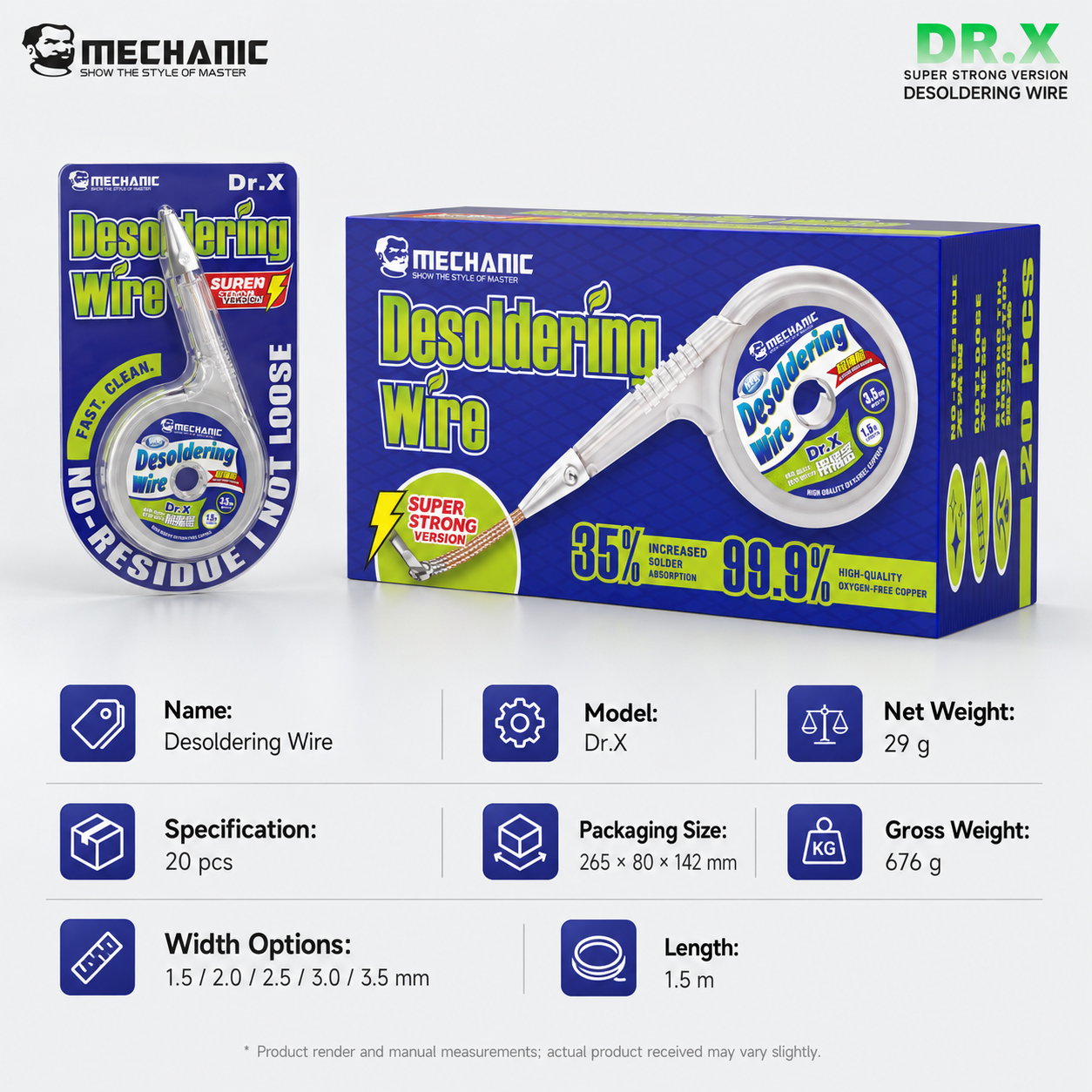 MECHANIC DR X – měděný odpájecí knot pro odstranění cínu 2,5 mm 1,5 m