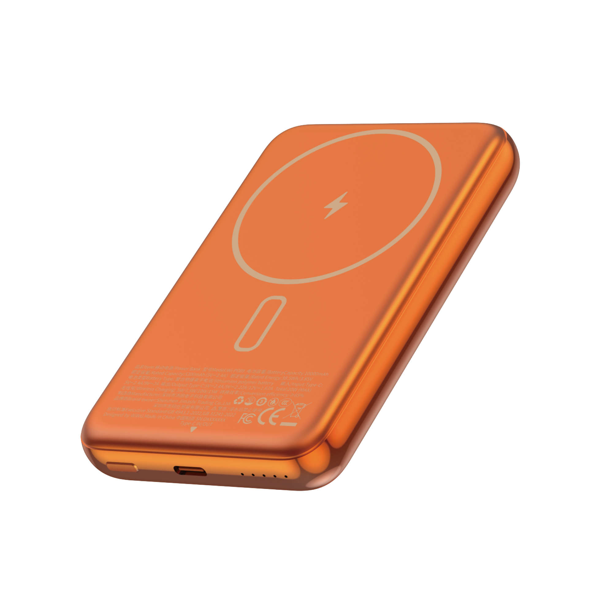 WiWU kovová hliníková magnetická powerbanka MagSafe Seraph Alloy Wi-P089 10000mAh 20W oranžová