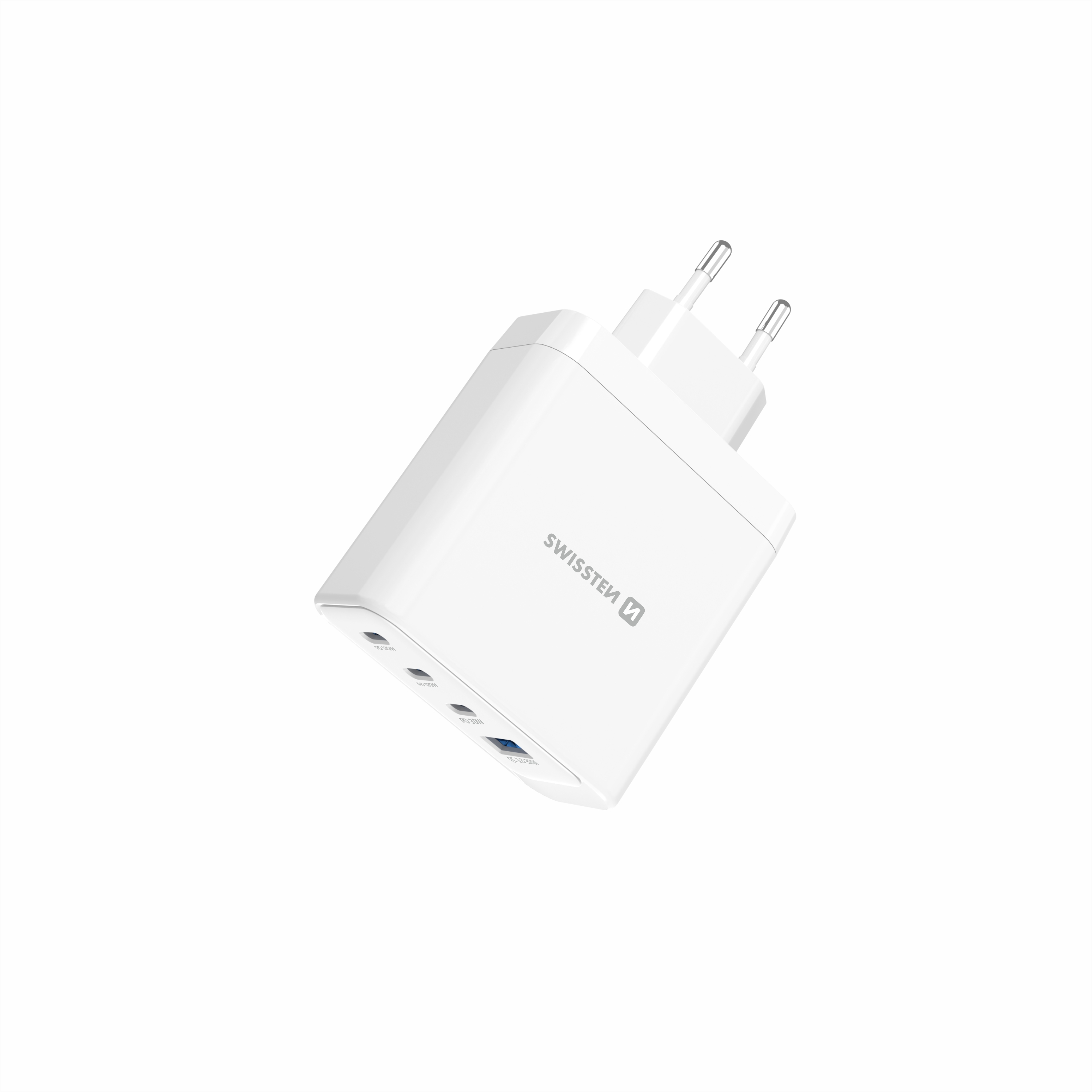 SWISSTEN GaN síťová nabíječka 2× USB-C PD 100W - USB-C PD 30W - USB-A QC 30W bílá i pro notebooky