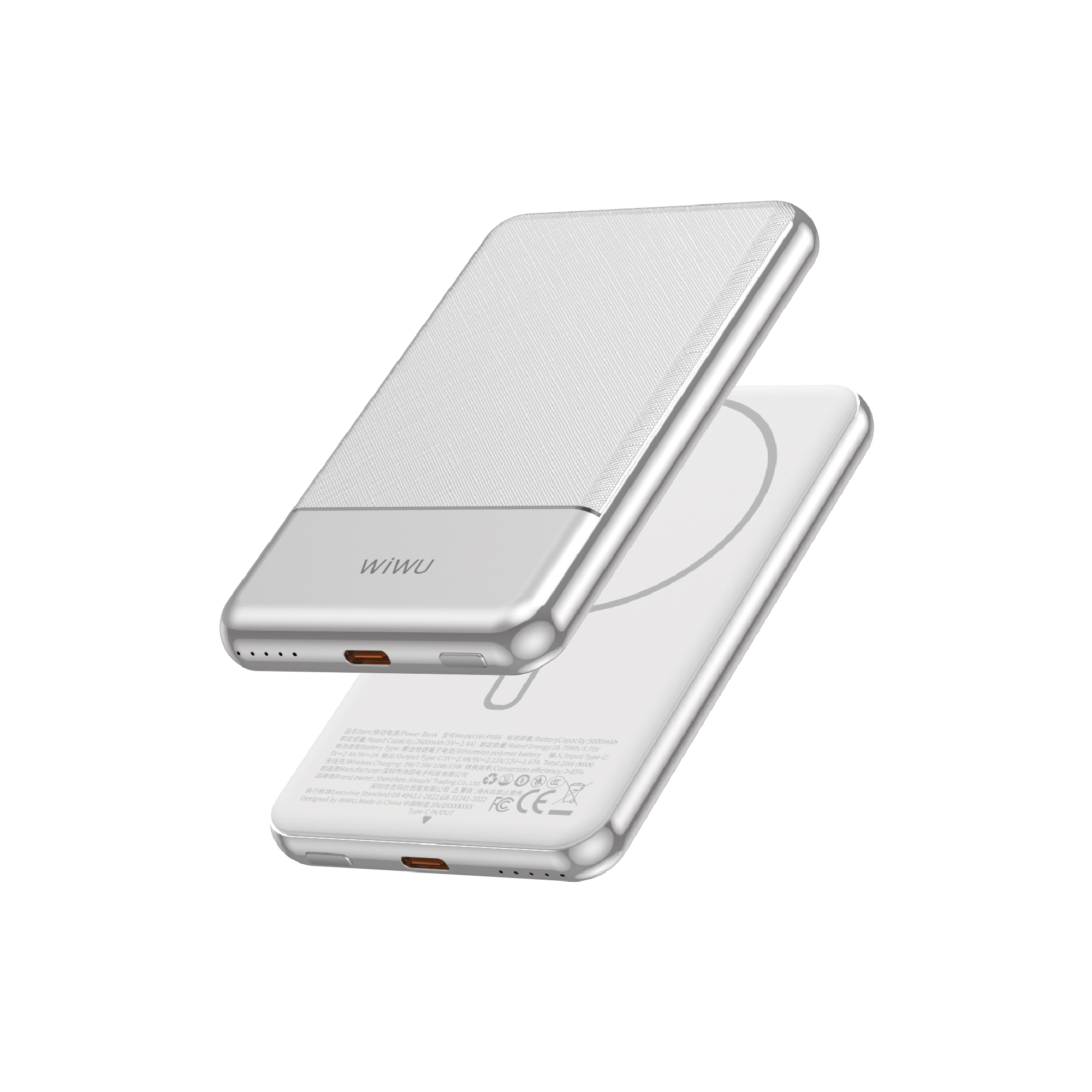 WiWU kovová hliníková magnetická powerbanka MagSafe Seraph Alloy Wi-P088 5000mAh 20W stříbrná