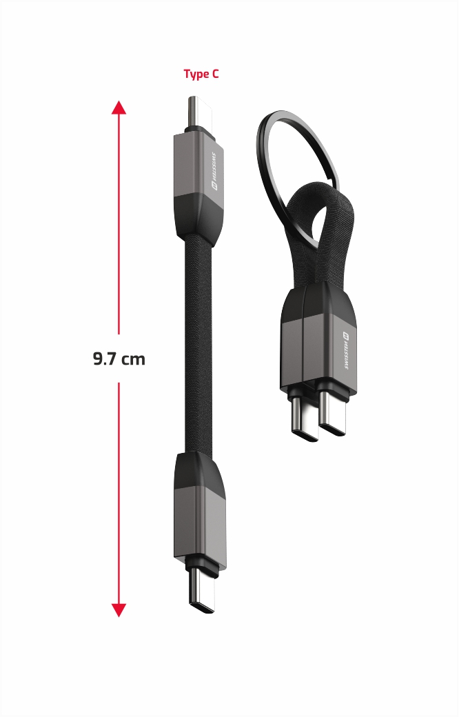 SWISSTEN magnetický USB-C / USB-C kabel na klíče 9,7 cm černý