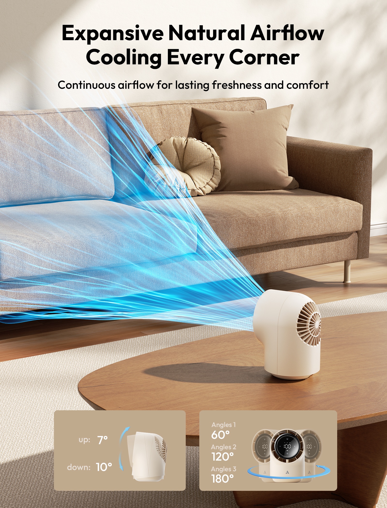 Aecooly Chic 01 TB01 – Stolní USB ventilátor s automatickým otáčením béžový