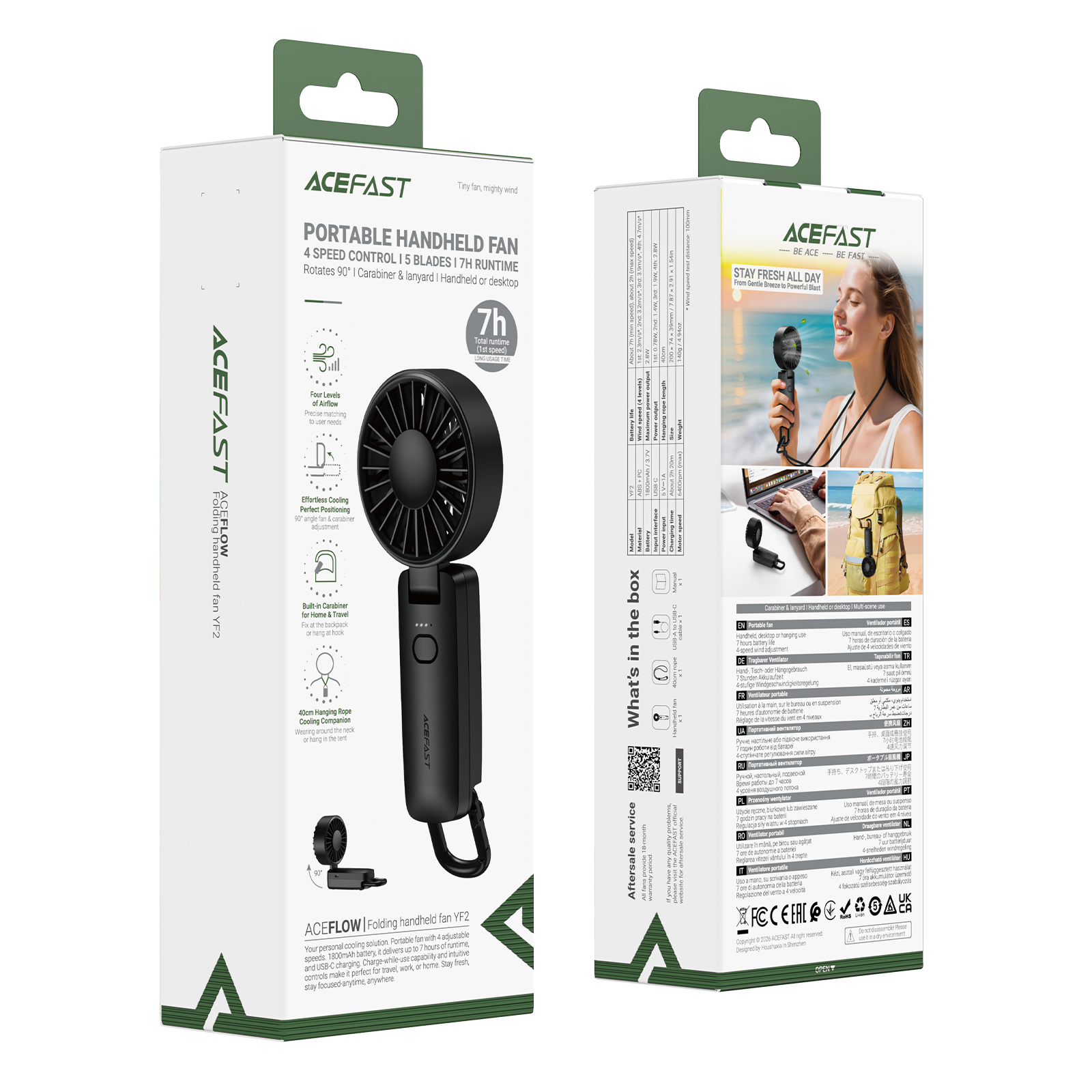 Acefast Přenosný ventilátor výkonný skládací ruční foukač YF2