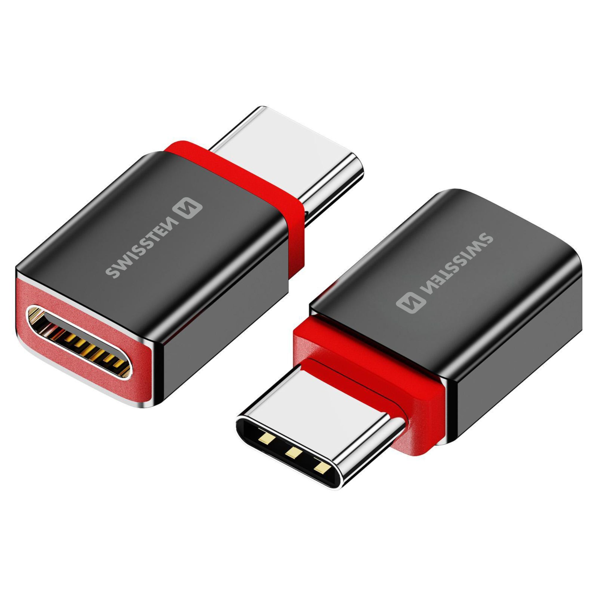 SWISSTEN DataGuard nabíjecí adaptér s blokací dat USB-C (samec) / USB-C (samice) černý