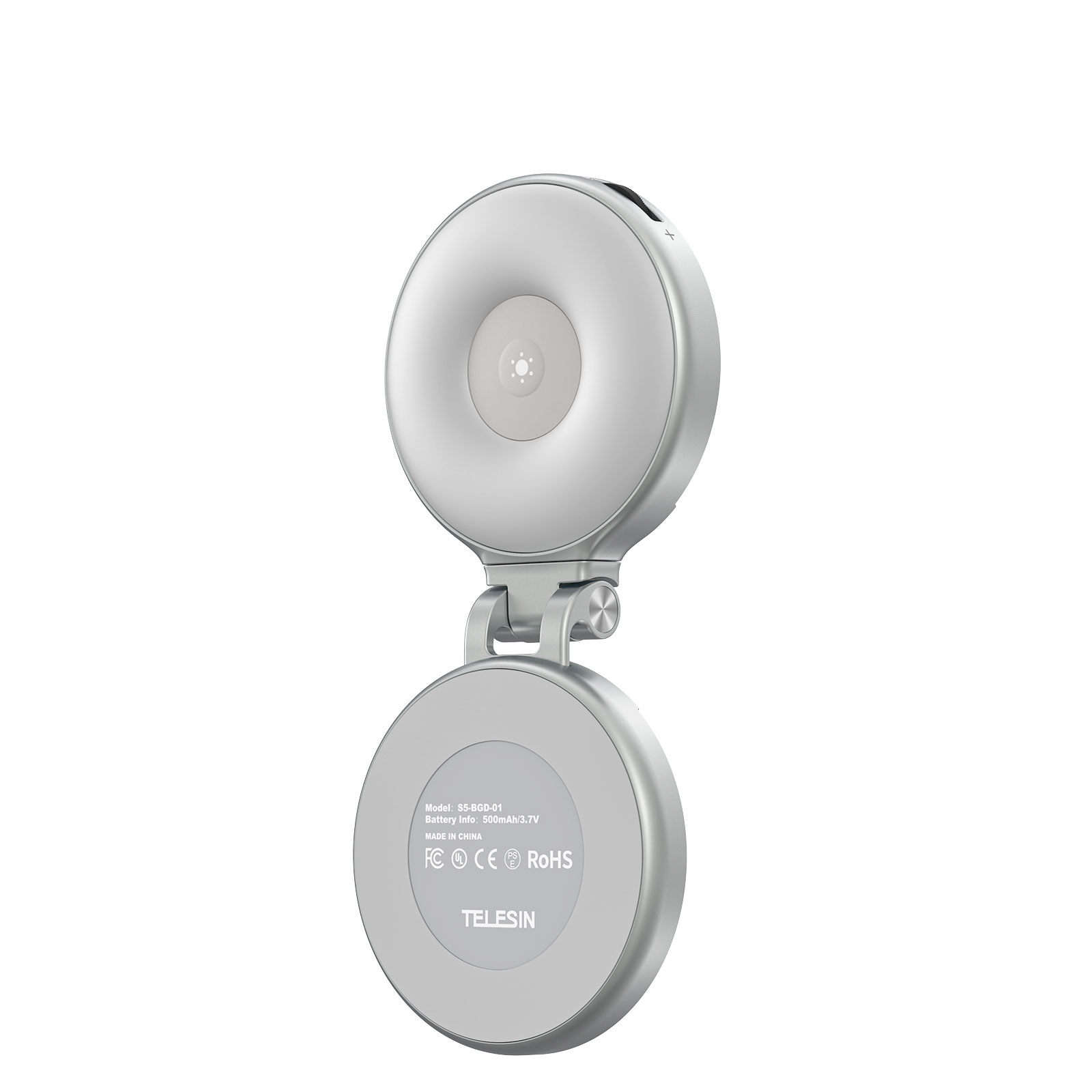 Telesin P5-BGD-18 - magnetická RGB LED lampa s MagSafe s teleskopickým držákem a zrcátkem stříbrná