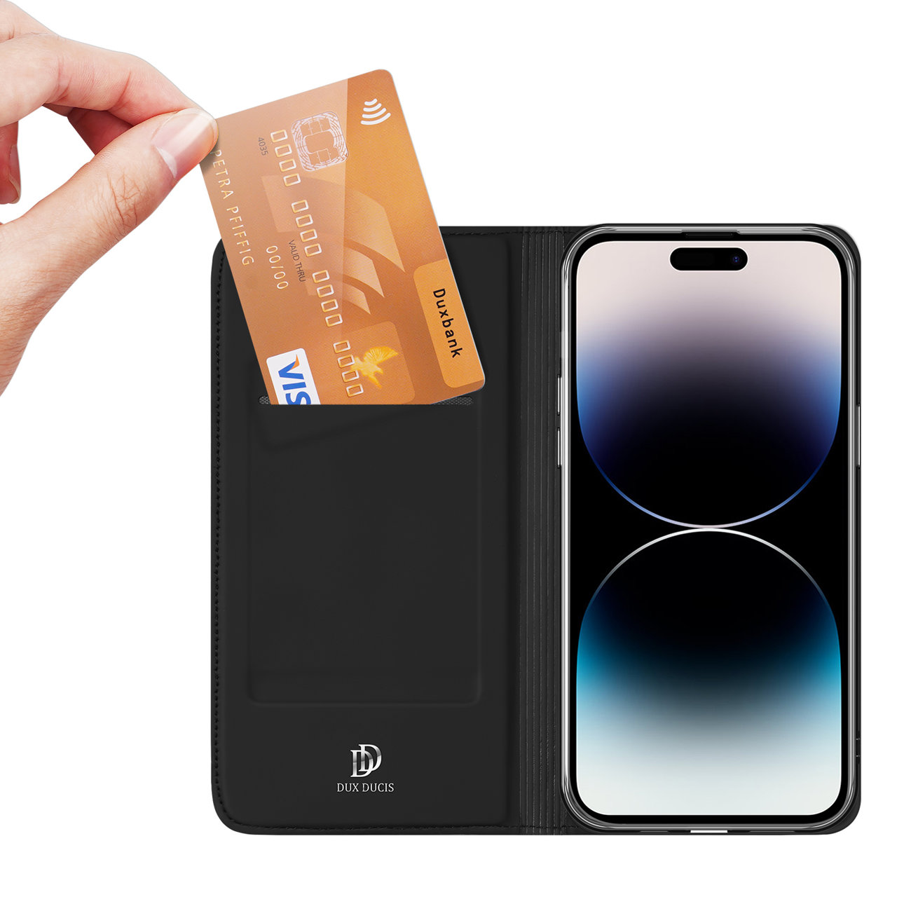 Obal iPhone 15 Pro černé Dux Ducis Skin Pro flipové a peněženkové pouzdro - flip- kniha
