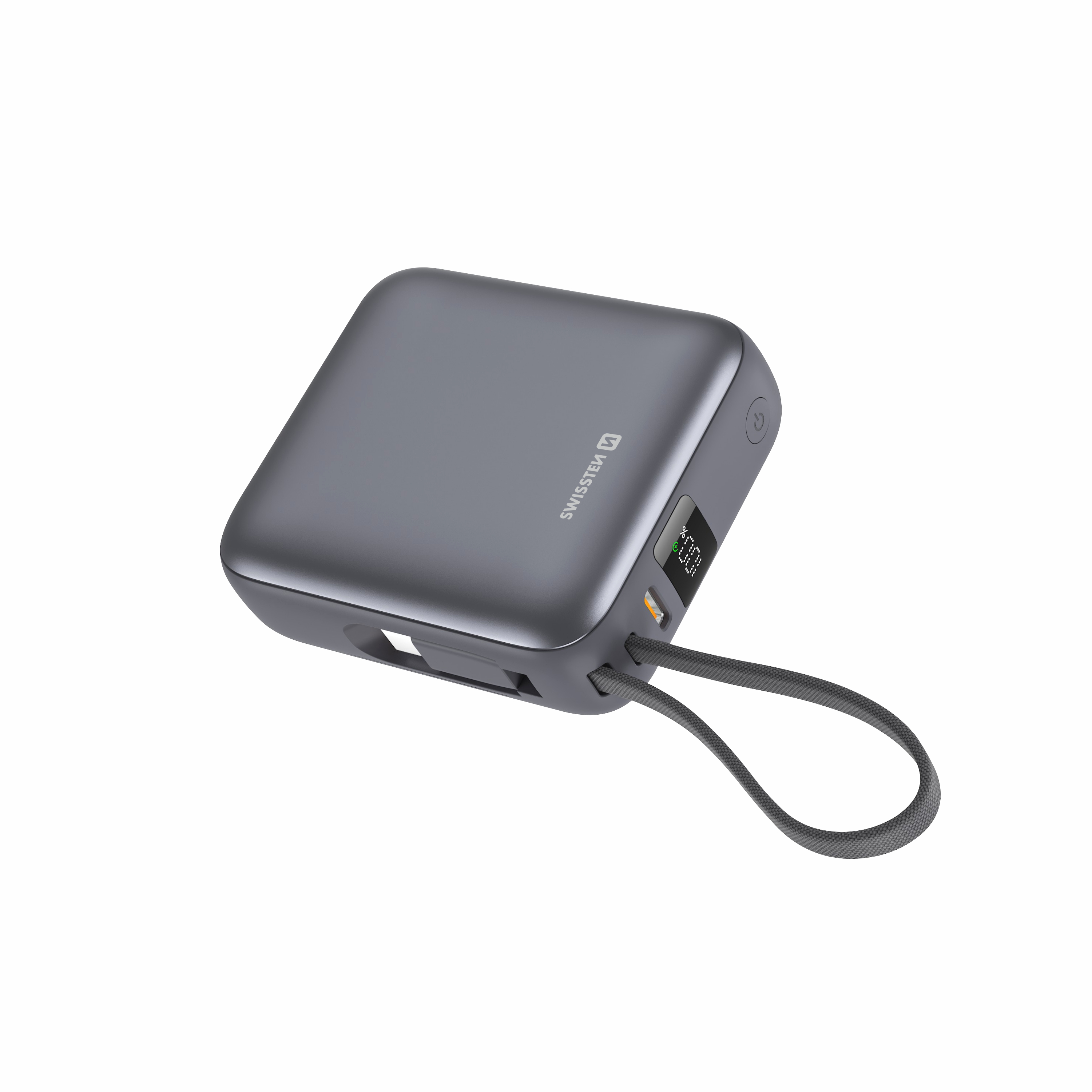 SWISSTEN Power Bank Space 10000mAh 35W s vestavěným USB-C kabelem stříbrný