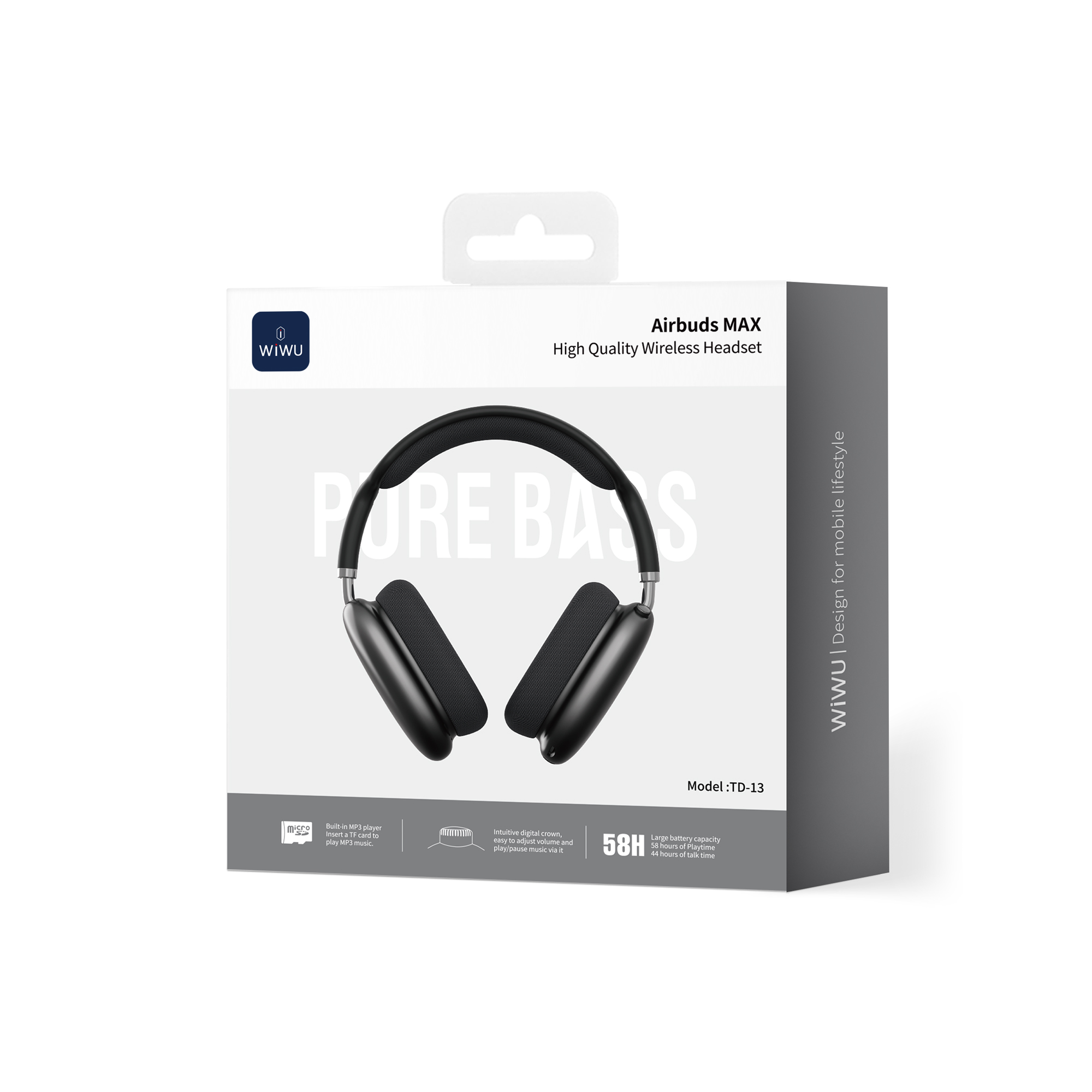WiWU bezdrátová náhlavní sluchátka Bluetooth Airbuds MAX TD-13 černá