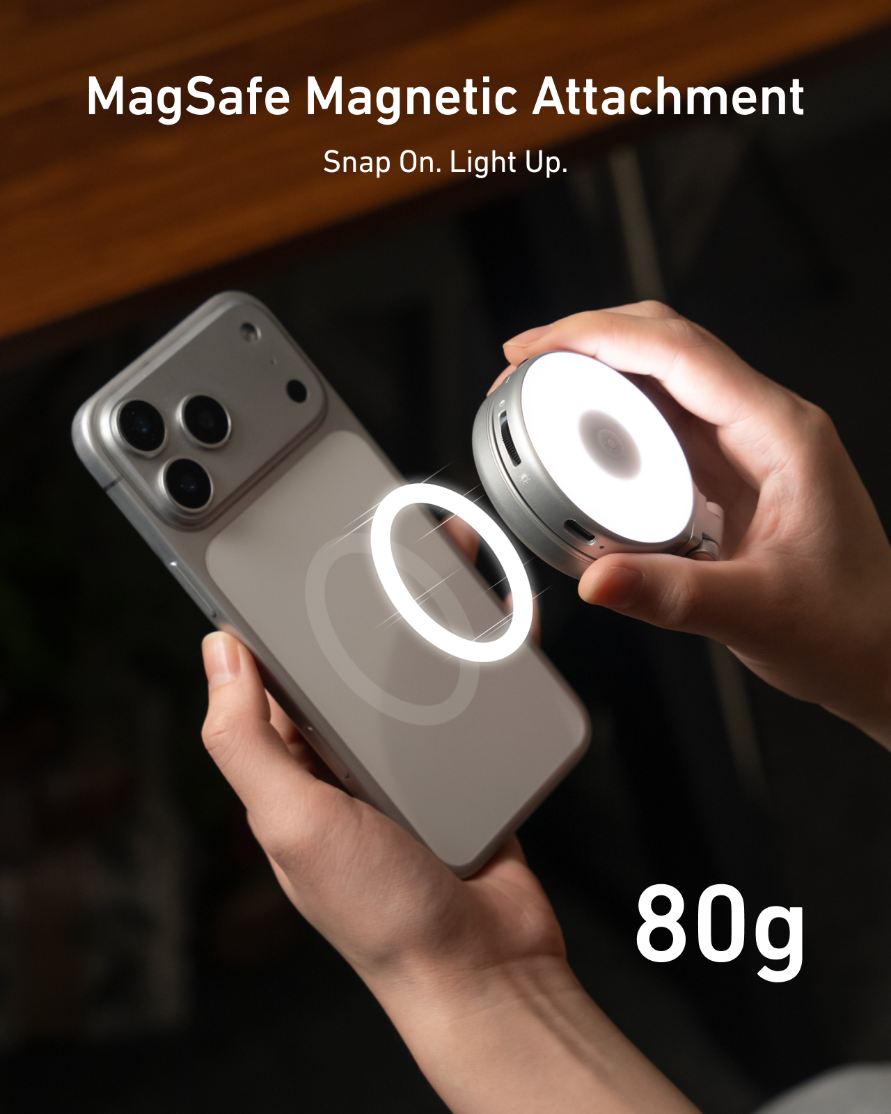 Telesin P5-BGD-18 - magnetická RGB LED lampa s MagSafe s teleskopickým držákem a zrcátkem stříbrná
