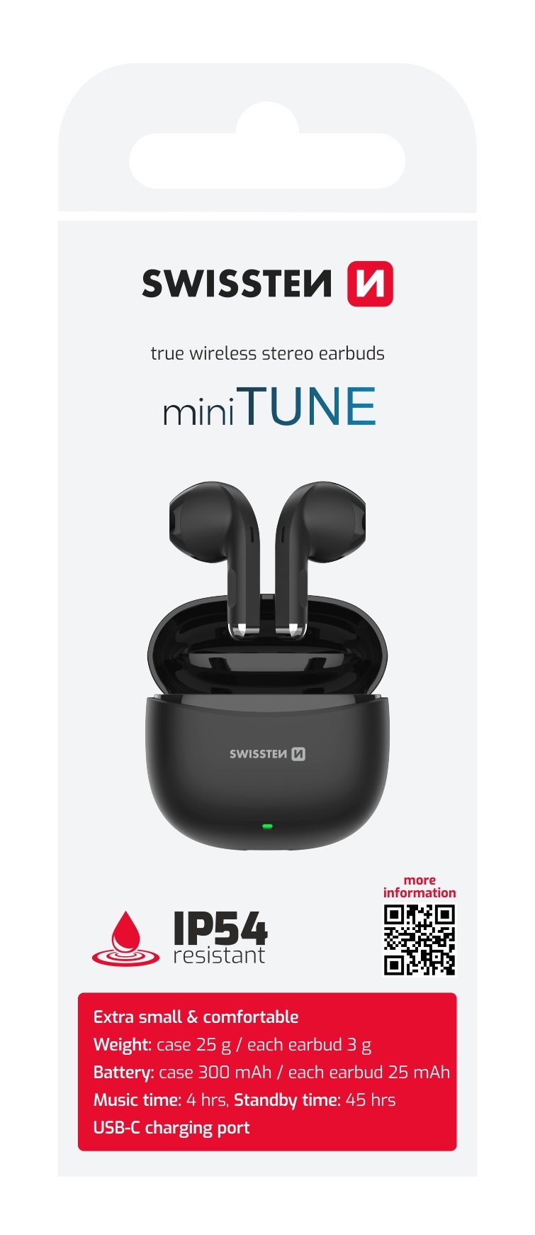 SWISSTEN Mini Tune bezdrátová sluchátka TWS Bluetooth 6.0 IP54 černá