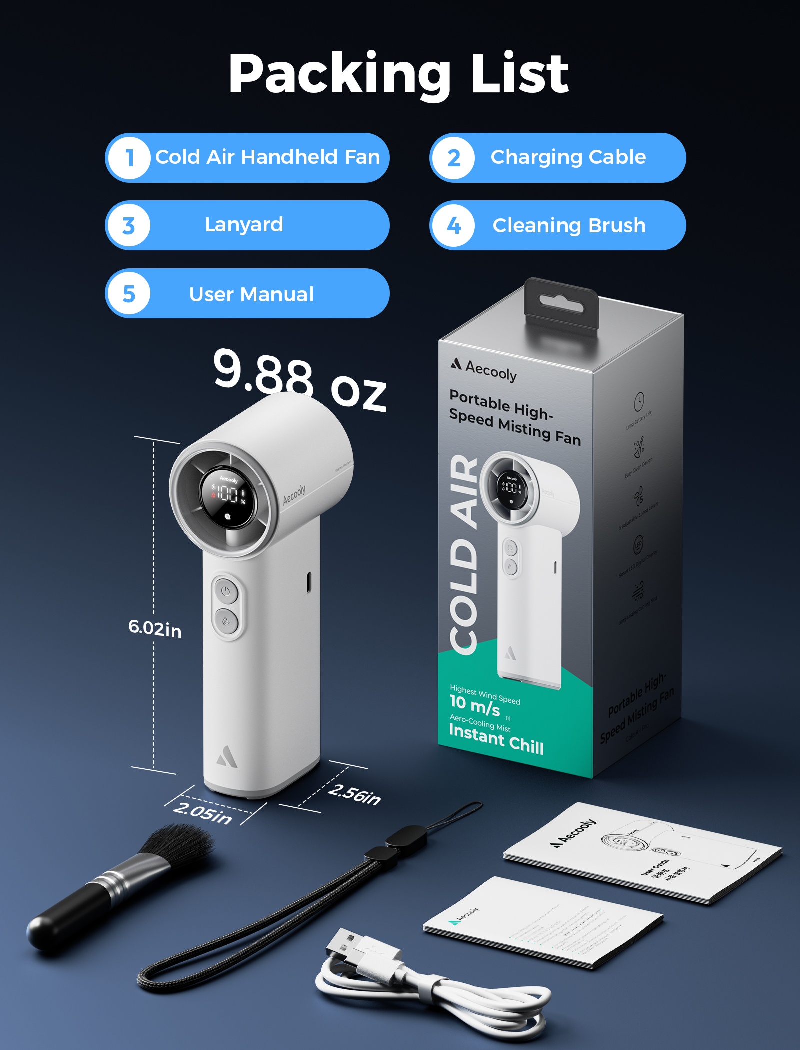 Aecooly Cold Air PM02 – Ruční ventilátor s vodní mlhou bílý