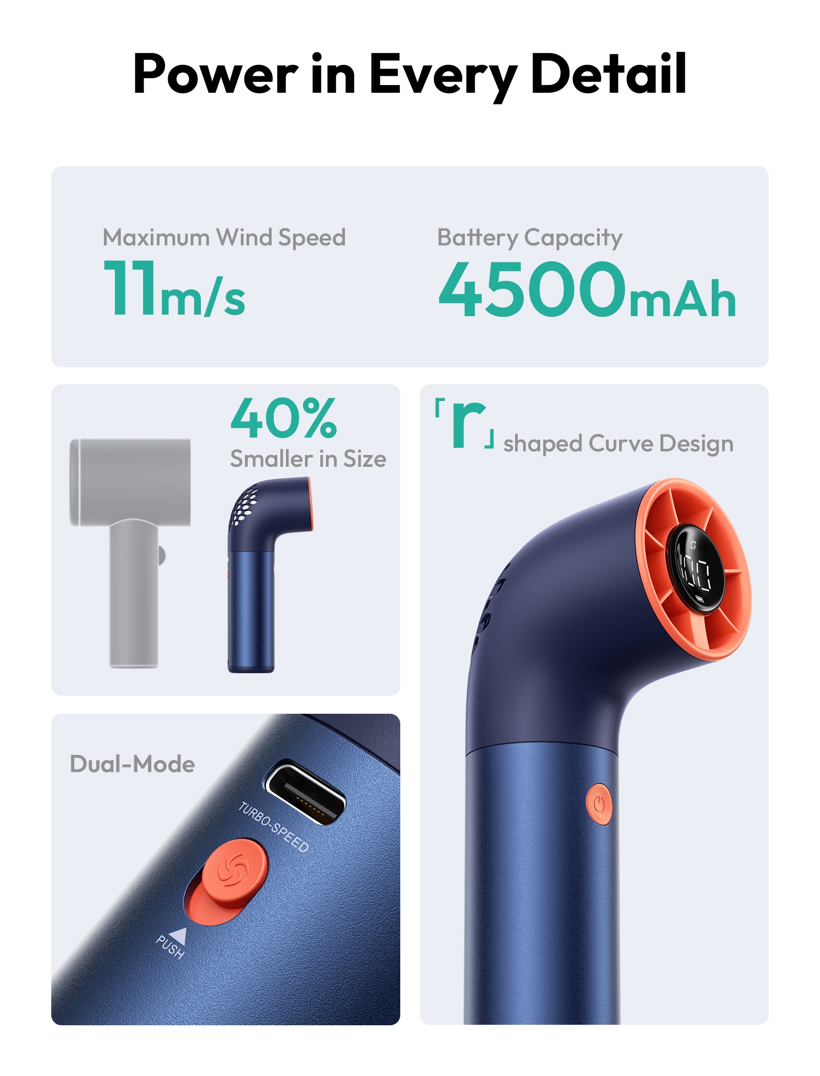 Aecooly Aero Ultra PH03 – Rychlý kovový ruční ventilátor modro-oranžový