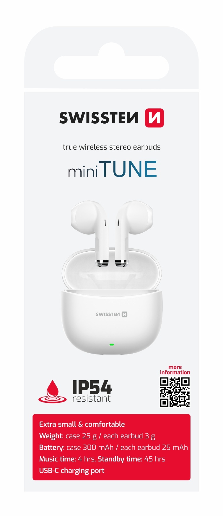 SWISSTEN Mini Tune bezdrátová sluchátka TWS Bluetooth 6.0 IP54 bílá