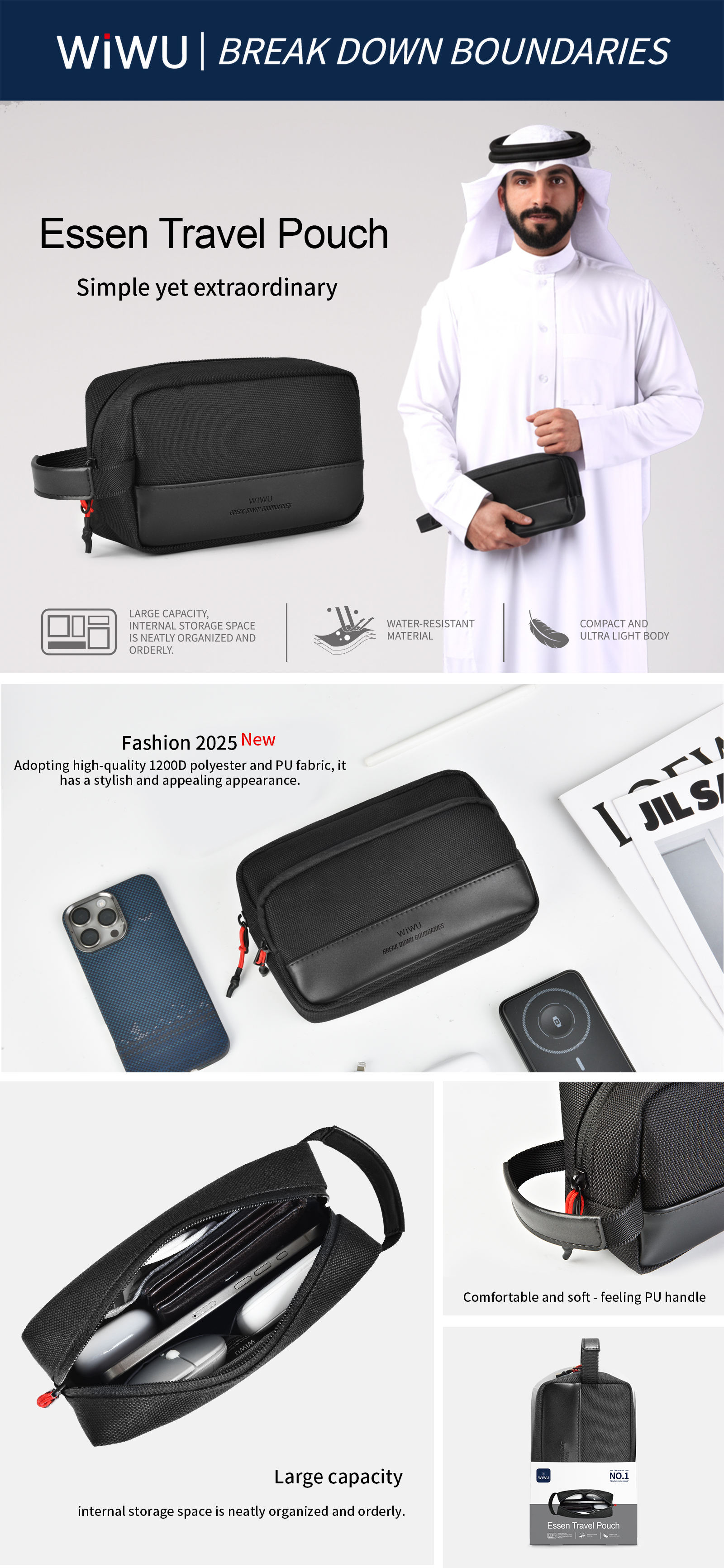 WiWU cestovní organizér na kabely a příslušenství Essen Travel Pouch černý