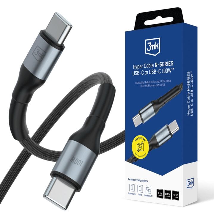 3mk Hyper Cable N-SERIES – USB-C / USB-C kabel 100 W 1,5 m černý