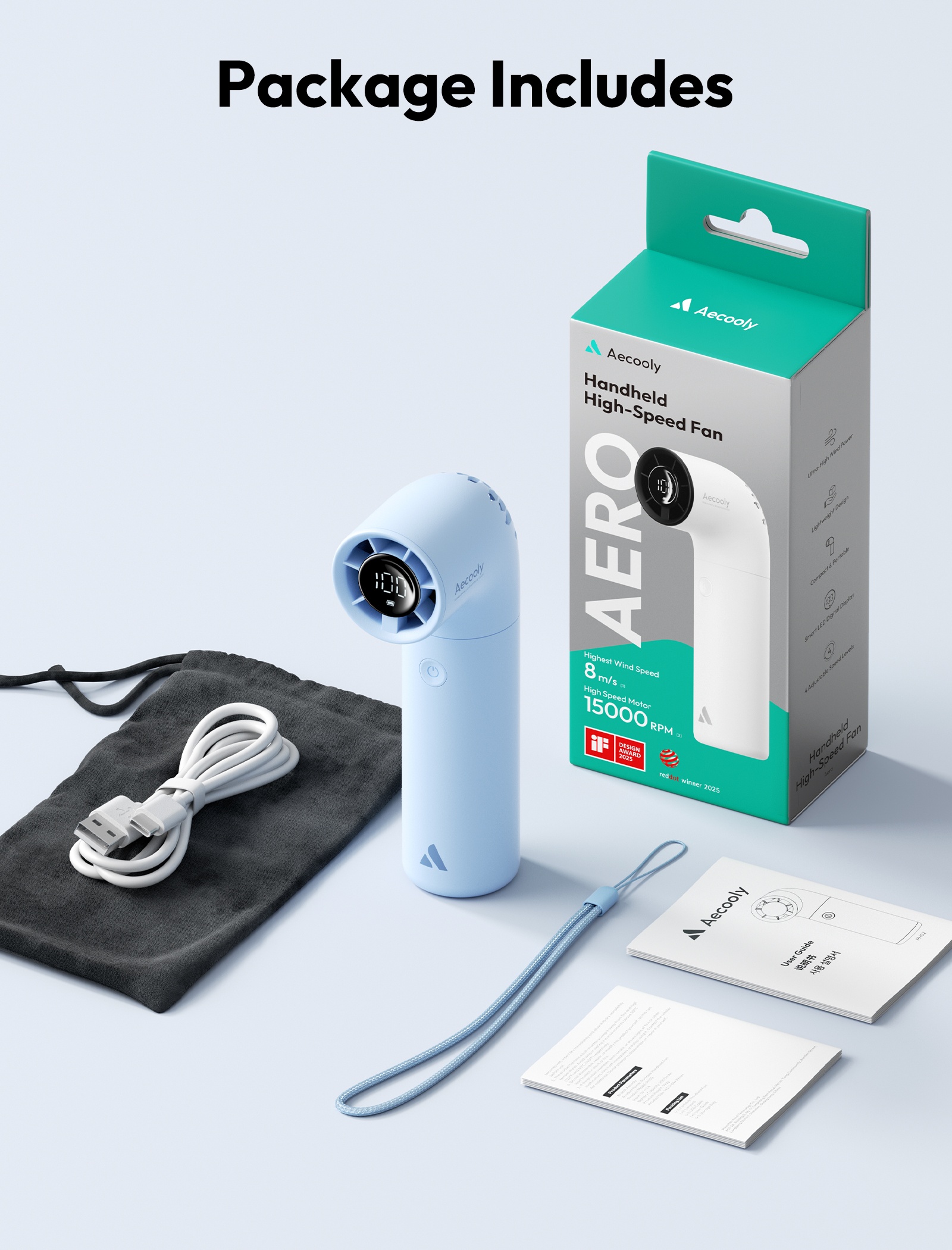 Aecooly Aero PH02-A – Výkonný ruční ventilátor 3500 mAh černý