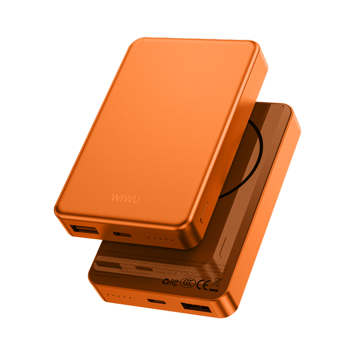 WiWU ultra tenká magnetická powerbanka MagSafe P15-1 10000mAh oranžová