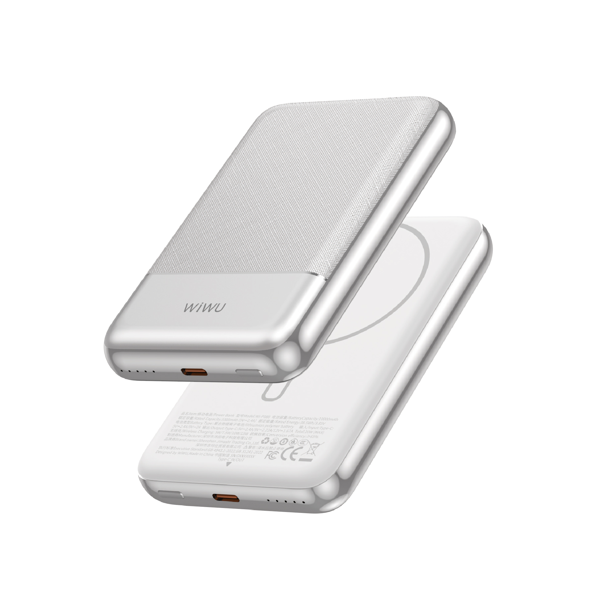 WiWU kovová hliníková magnetická powerbanka MagSafe Seraph Alloy Wi-P089 10000mAh 20W stříbrná