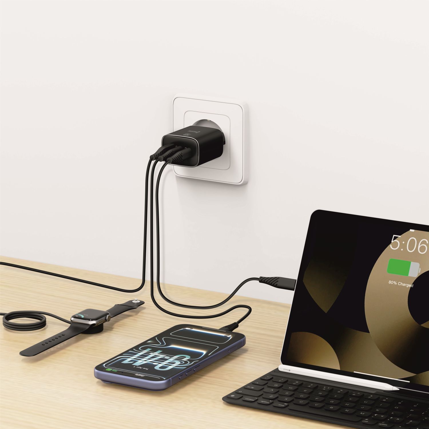 SWISSTEN GaN Síťová nabíječka 2x USB-C 65W PD + USB-A 18W černá