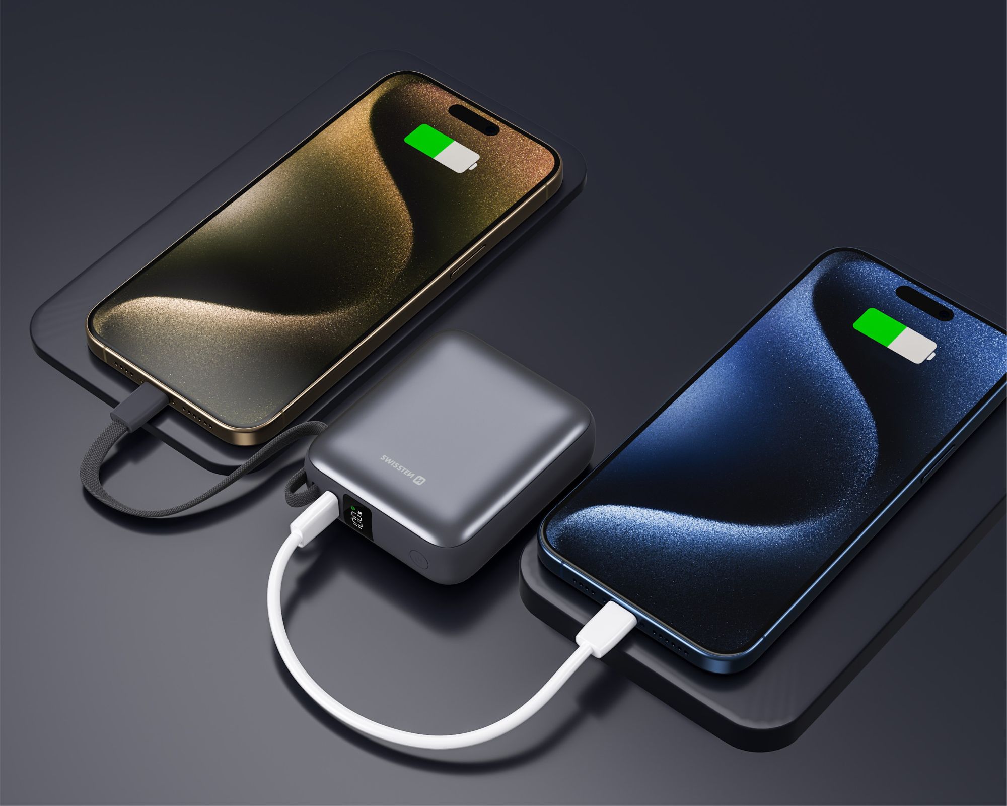 SWISSTEN Power Bank Space 10000mAh 35W s vestavěným USB-C kabelem stříbrný