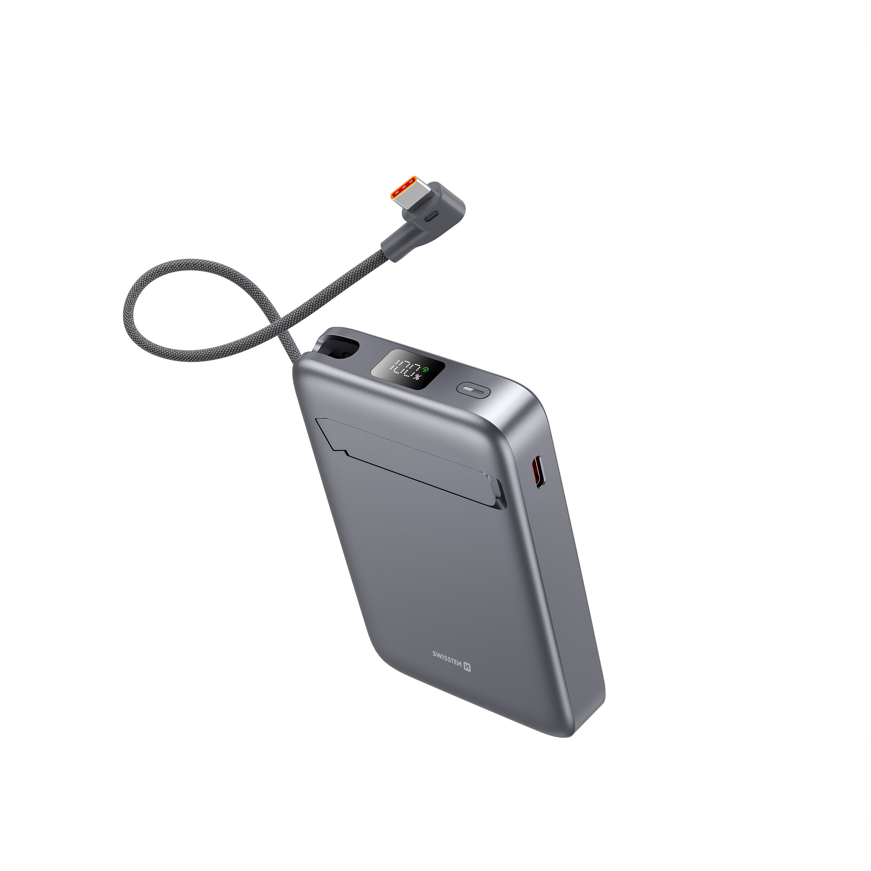 SWISSTEN Power Bank MagSafe Qi2 10000mAh 15W s vestavěným USB-C kabelem černý
