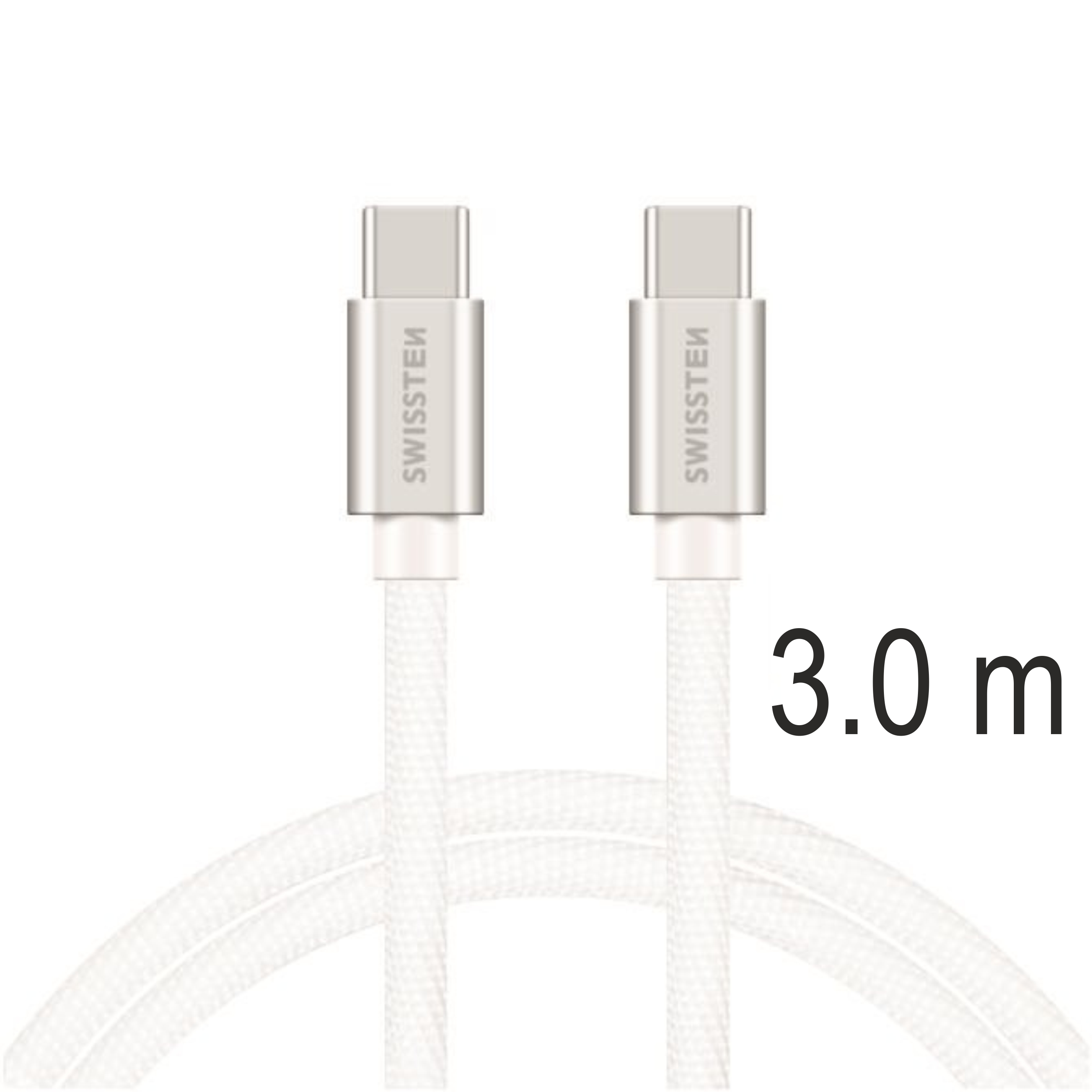 SWISSTEN Textilní datový kabel USB-C / USB-C 3m stříbrný
