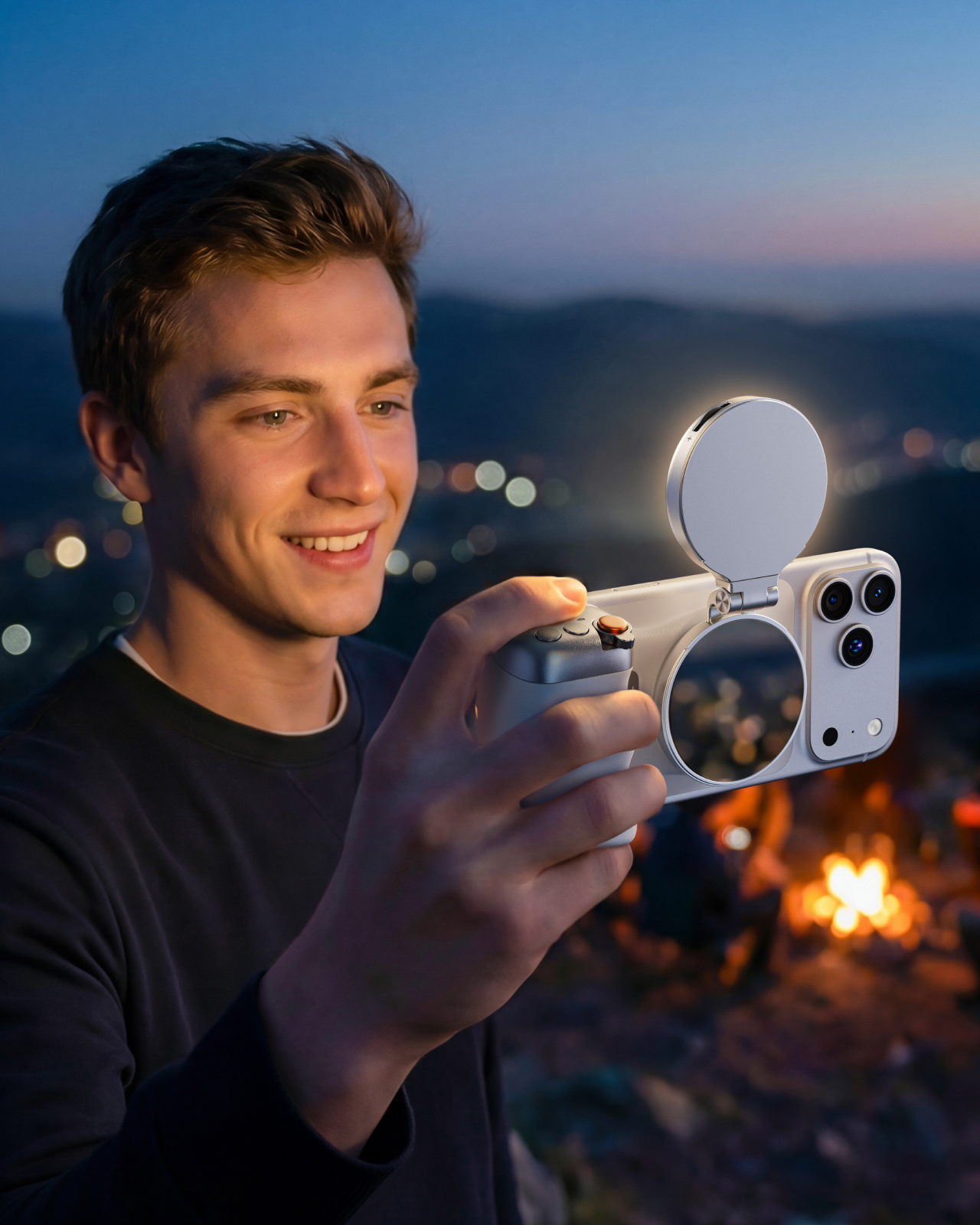 Telesin P5-BGD-18 - magnetická RGB LED lampa s MagSafe s teleskopickým držákem a zrcátkem stříbrná