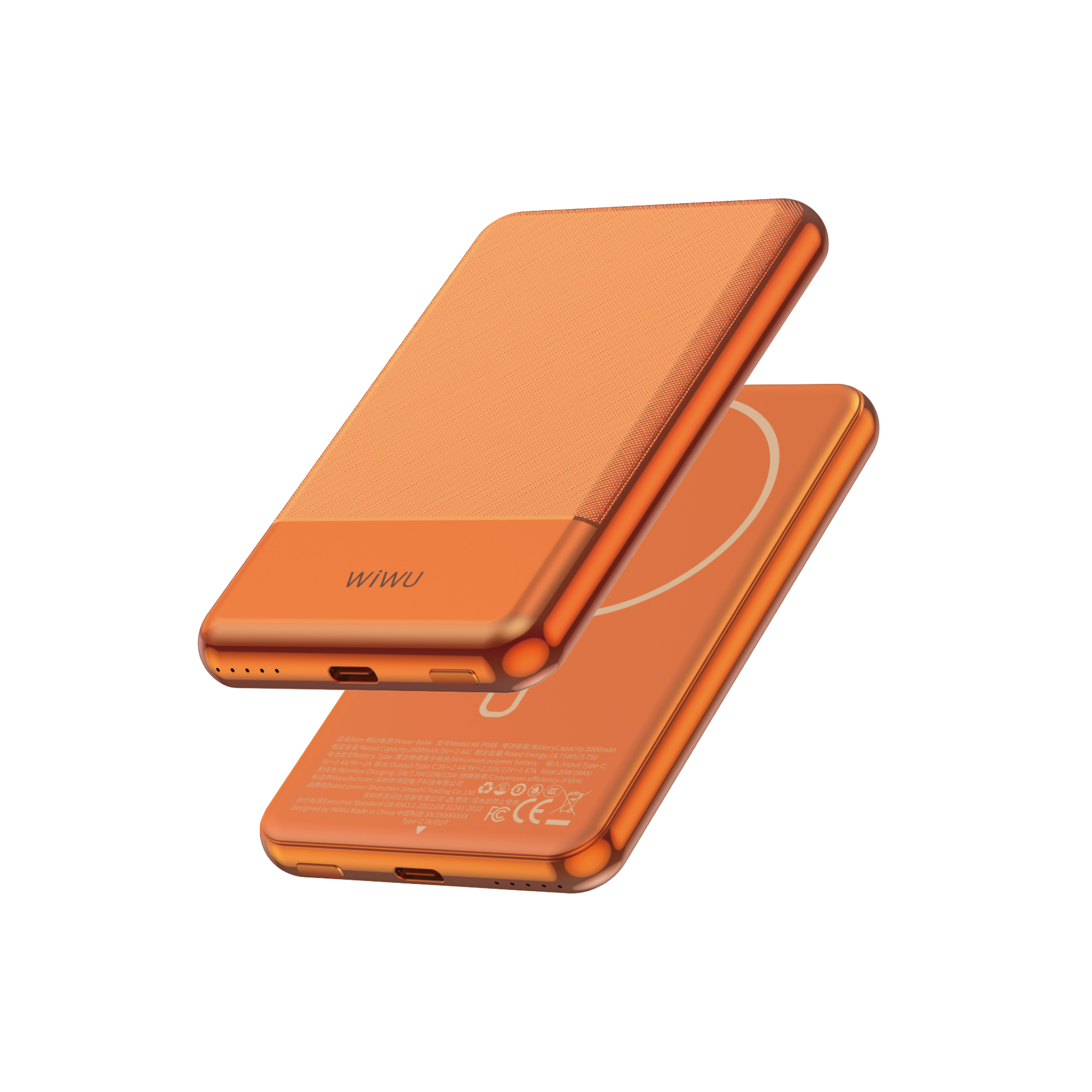 WiWU kovová hliníková magnetická powerbanka MagSafe Seraph Alloy Wi-P088 5000mAh 20W oranžová