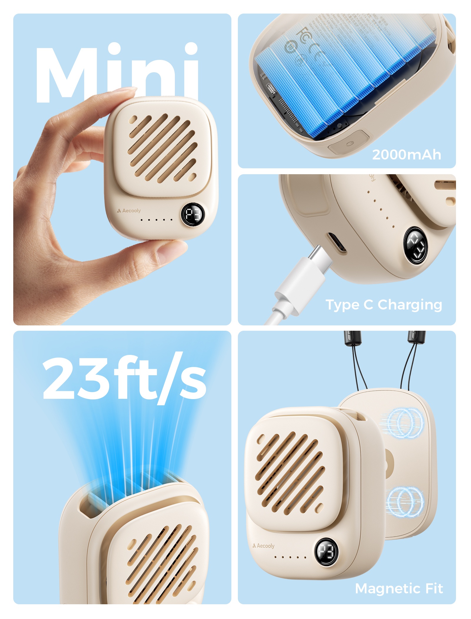 Aecooly Click O1 NK01 – Magnetický ventilátor na krk béžový