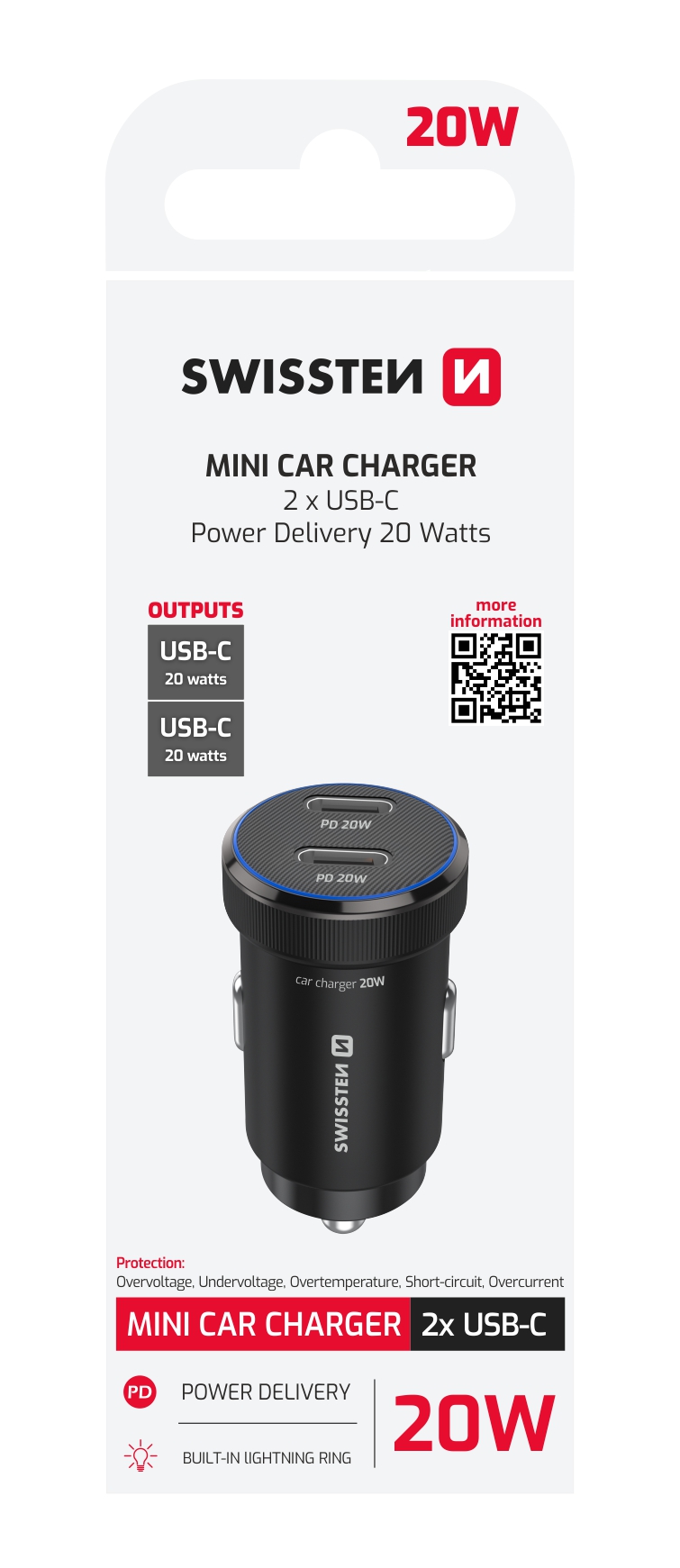 SWISSTEN Autonabíječka 2x USB-C PD 20W černá