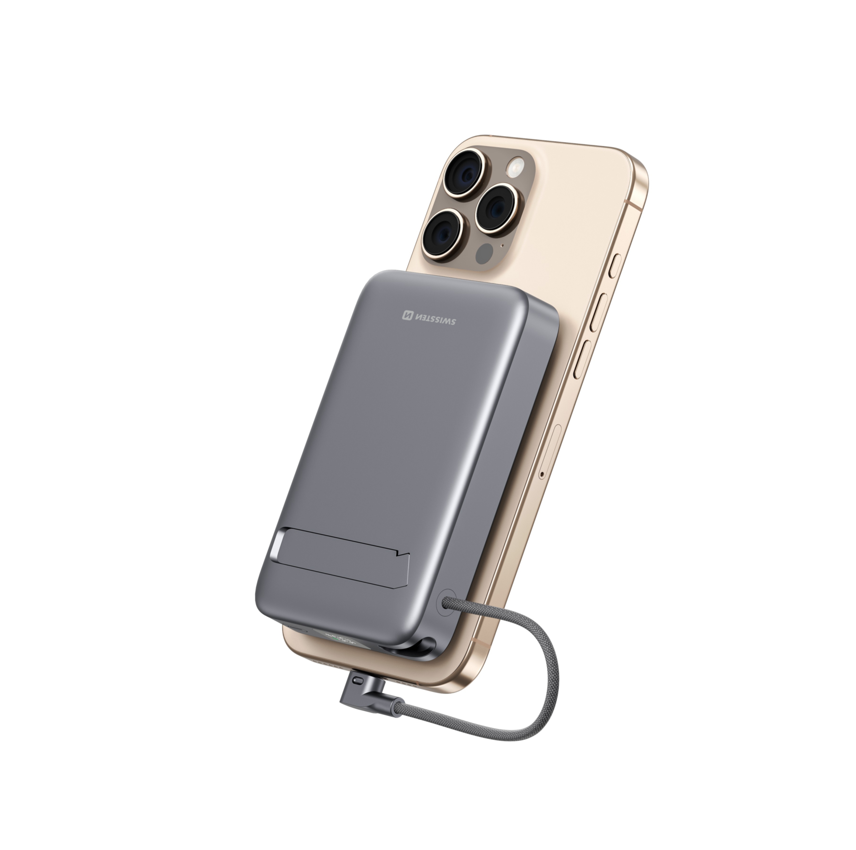 SWISSTEN Power Bank MagSafe Qi2 10000mAh 15W s vestavěným USB-C kabelem černý